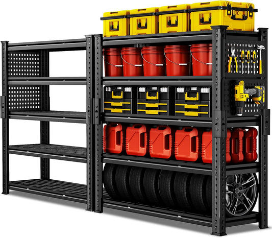SILVEL 48.2" W Garage Shelving, 5000LBS Heavy Duty Metal Shelving, 2025 Grid Storage Shelves with 2 Side Pegboards, Industrial 5 Tier Shelves for Basement Pantry Warehouse Supermarket, 2 Pack