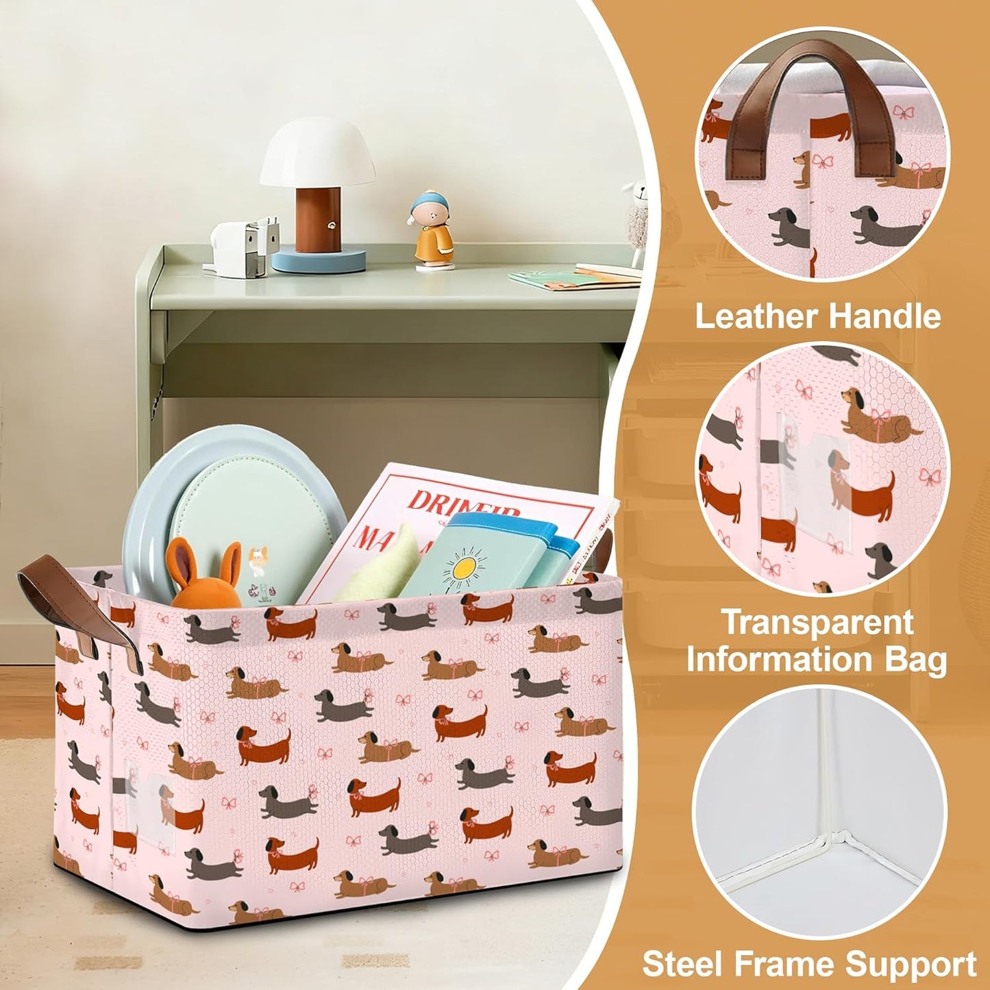 Storage Bin with Handles, Dachshund Collapsible Laundry Baskets for Books, Laundry - Use in Nursery, Closet Organizers and Storage, Blanket Basket