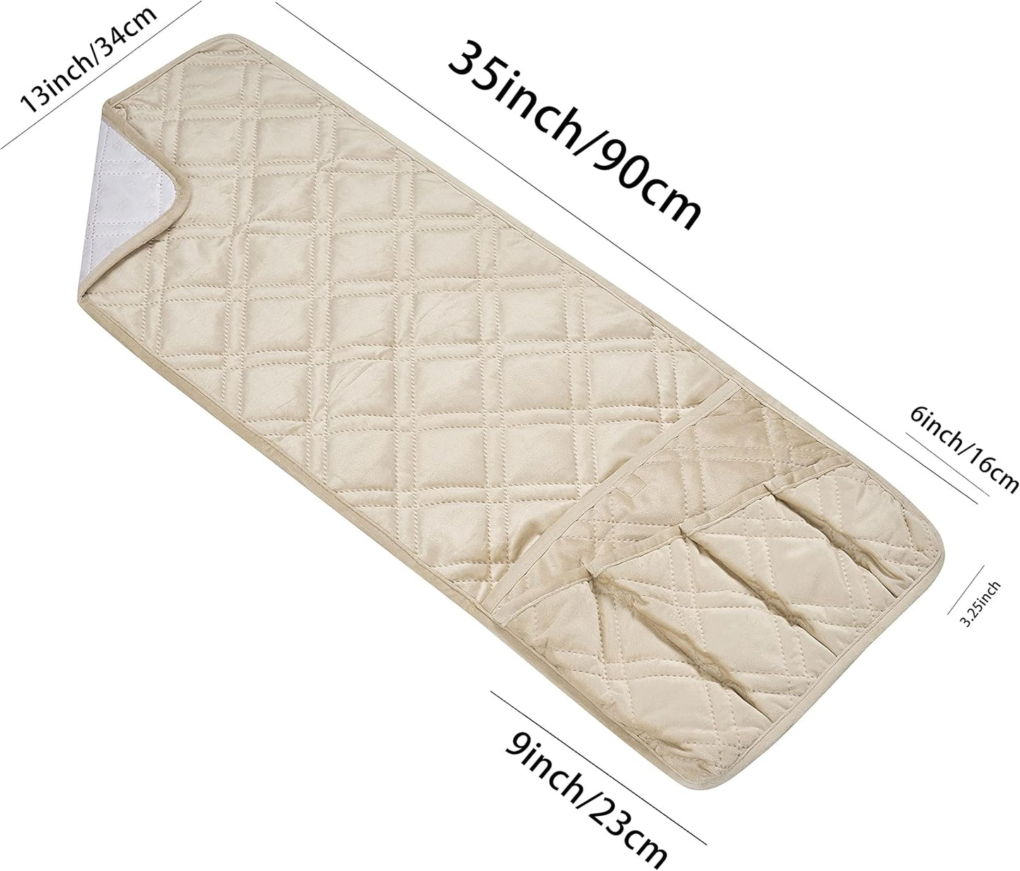 Brilliant Sunshine Beige Velvet Couch Armrest 5 Pockets Organizer, Slip Resistant Recliner Armchair Caddy, Washable Remote Controls Holder, Storage for Magazine, Tablet, Phone, 35×13", Beige Natural