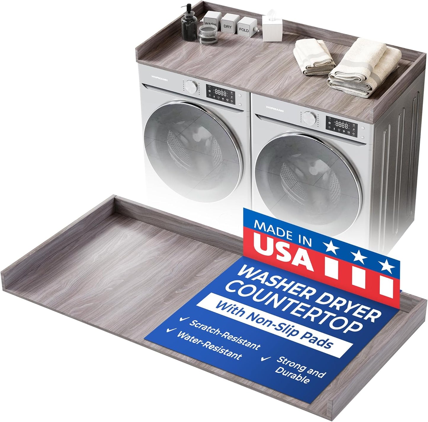 OfficeSimpli Large Washer Dryer Countertop 30 x 58 - Made in USA - Heavy-Duty Laundry Countertop Over Washer and Dryer, Laundry Room Countertop Organization Solution with Non-Slip Pads, Iconic Maple