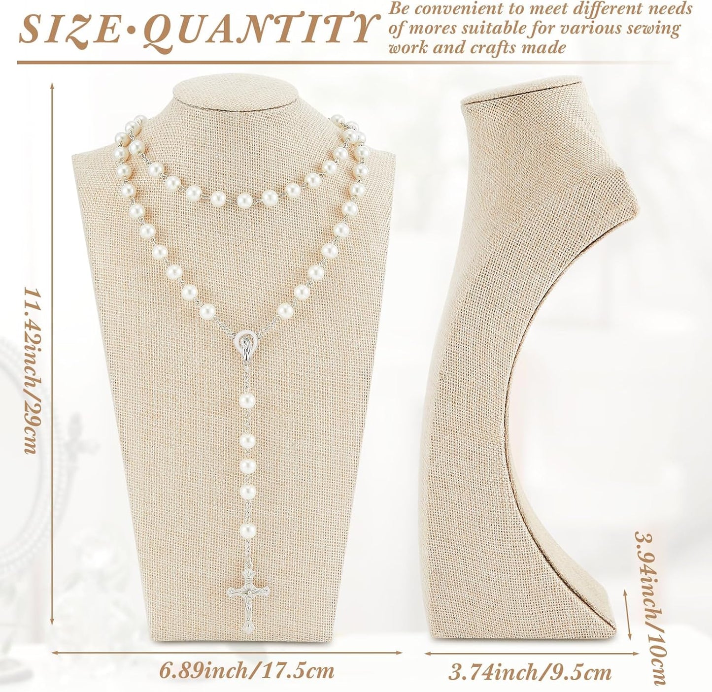 Kigley 9 Pcs Linen Necklace Display Bust Jewelry Holder Necklace Retail Mannequin Display Stand for Jewelry Selling Vendors Shows (11.4 x 6.9 Inch)