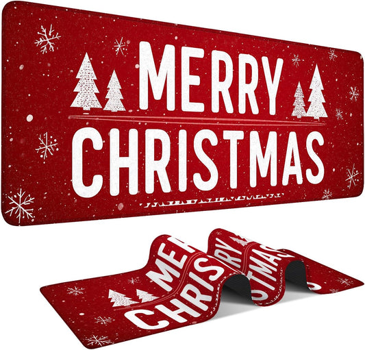 Merry Christmas Gaming Mouse Pad 31.5"x11.8"Desk Mat Anti-Slip Rubber Base & Durable Stitched Edges for Gamers Smooth Mouse Writing Surface for Desk Office/Home