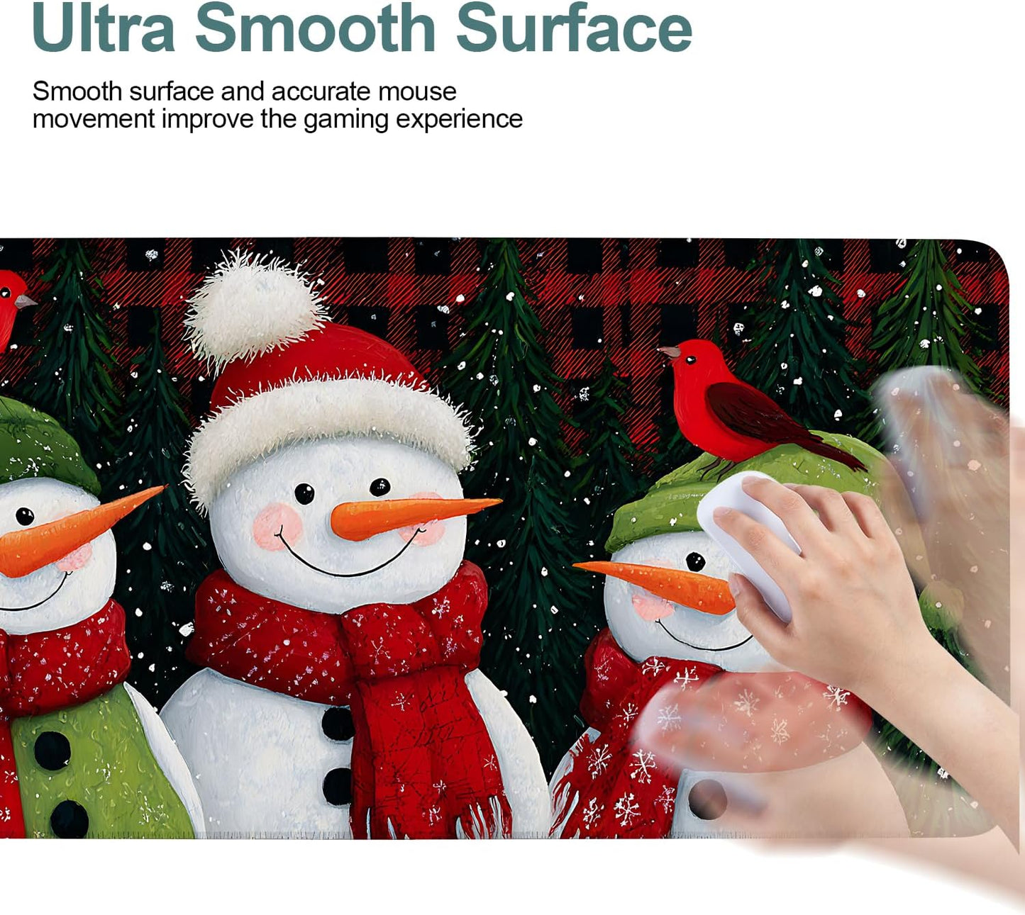 Three Snowmen Gaming Mouse Pad 35.4"x15.7"Desk Mat Anti-Slip Rubber Base & Durable Stitched Edges for Gamers Smooth Mouse Writing Surface for Desk Office/Home