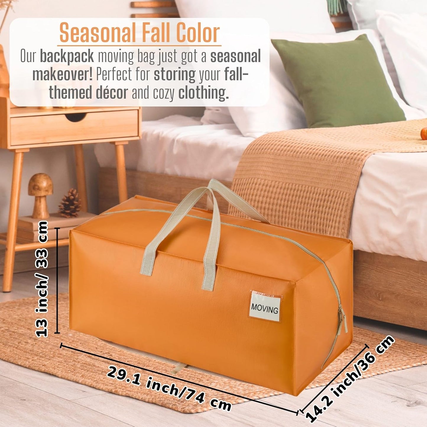 VENO 8 Pack Moving Bags w/Backpack Straps, Heavy Duty, Moving Boxes Alternative, Packing Supplies, Large Storage Totes for Dorm Room Essentials with Zipper (Seasonal Autumn Orange, 8 Pack)