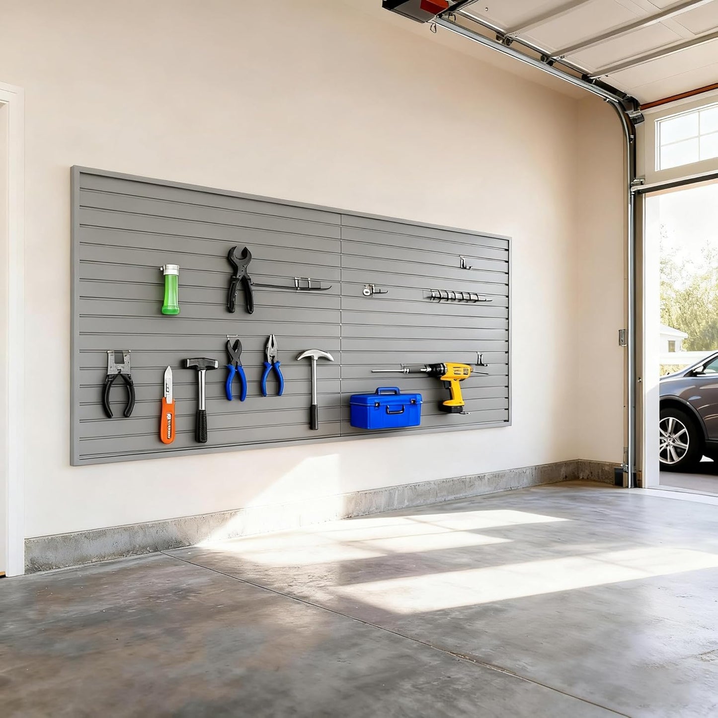 Yuzzy Slat Wall Paneling 4 x 8ft, Garage Slatwall Panel Wall Storage Systems, Heavy Duty PVC Garage Wall Organization (Gray)