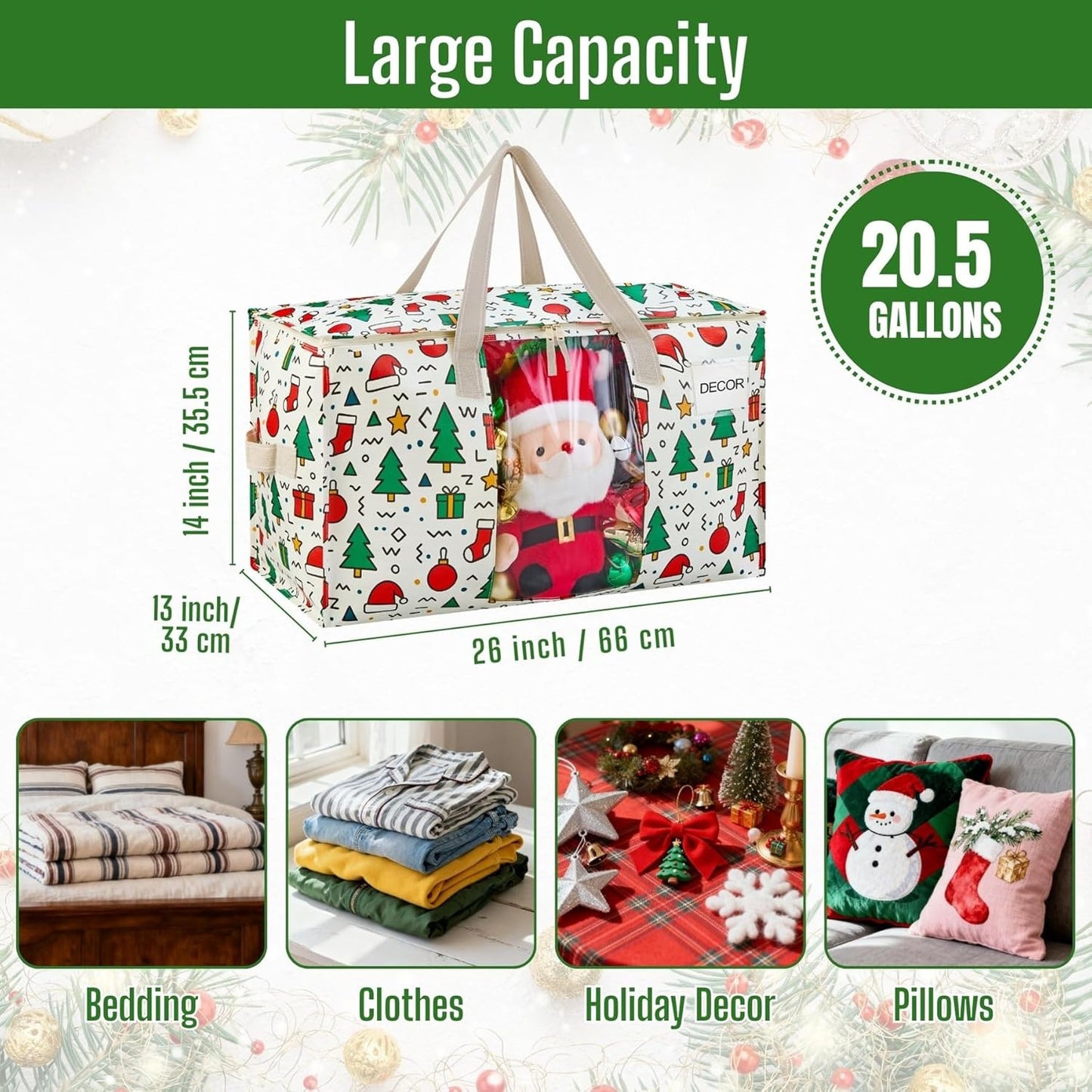 VENO 6 Pack Moving Bags, Large Christmas Storage Bins with lids, Packing Supplies for College, Alternative to Moving Boxes, Foldable, Heavy-Duty Tote, Christmas Pattern (Jingle Mix, 6 Pack)