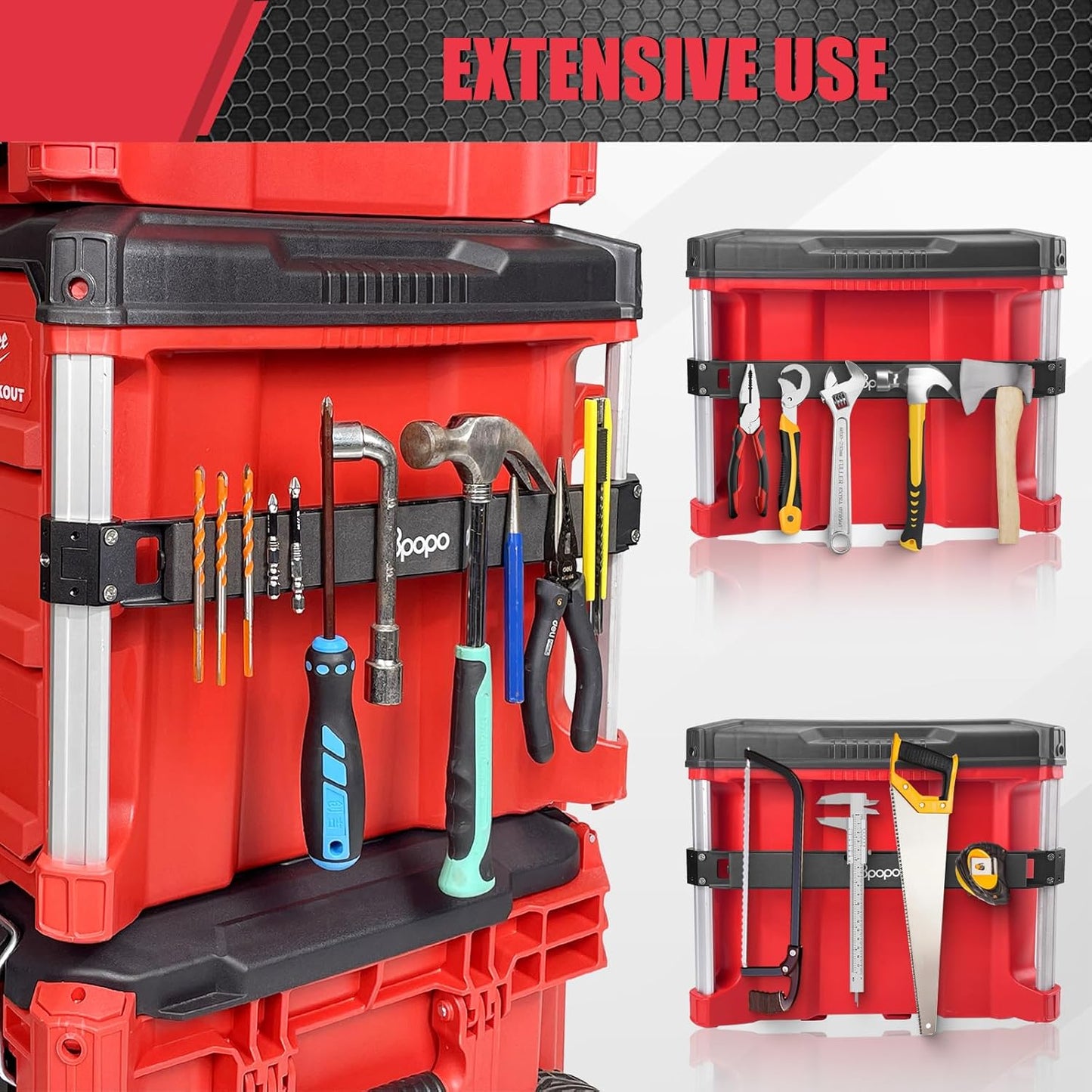 Magnetic Bar Mount Fits for Milwaukee Packout Toolbox, Powerful Magnet Tool Holder Strip Work on Packout Rails, Keeping Tools Handy