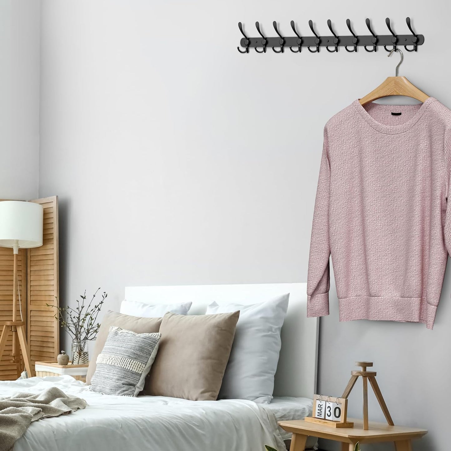 Coat Rack Wall Mount with 10 Tri Hooks, Stainless Steel 32 Inch – Black Matte Finish, Heavy Duty Wall Mounted Hook Rack for Coats, Hats, Towels, Scarfs, Robes, Bags, Entryway & Bathroom - 2 Pack