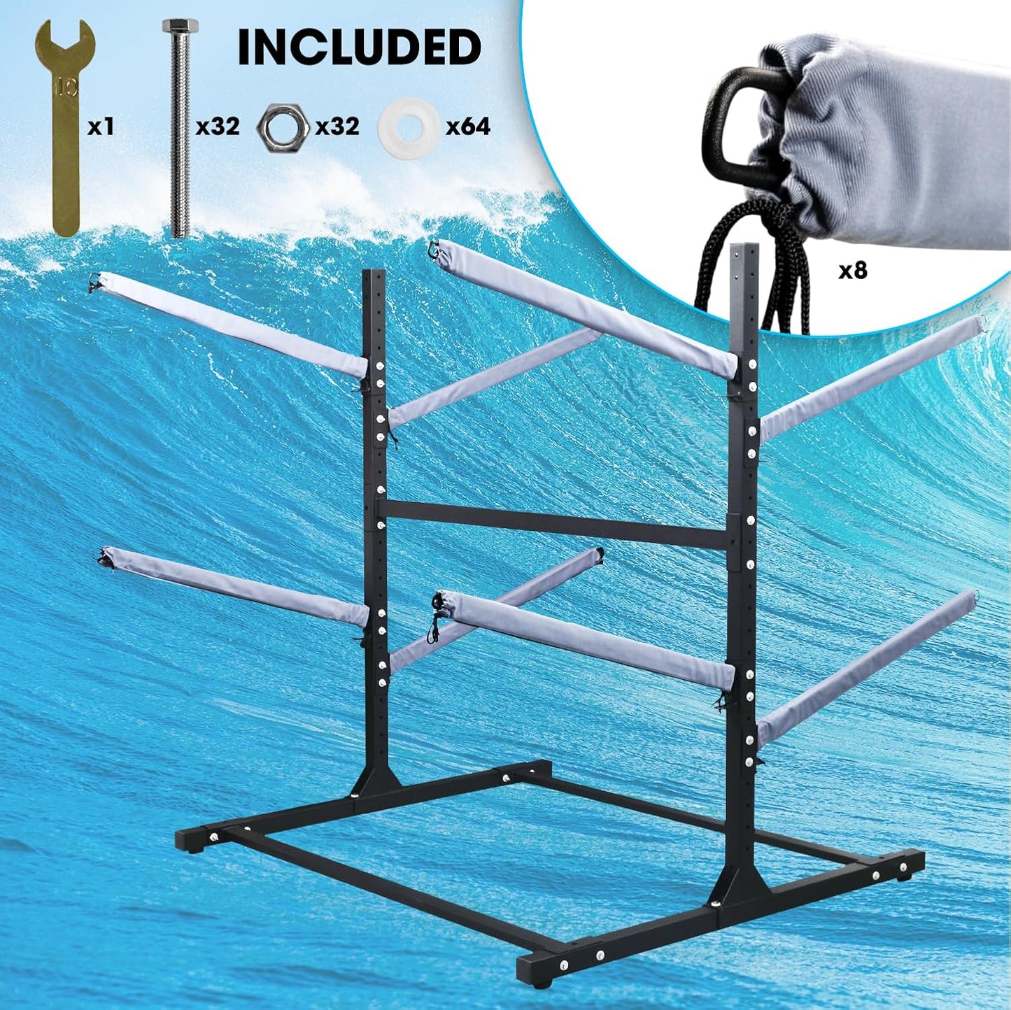 Adjustable Kayak Storage Rack, Freestanding Sup Storage Stand, Weatherproof Canoe Holder, Heavy Duty Paddleboard Bracket, Surfboard Bracket for Indoor, Outdoor, Garage, Shed, Dock…