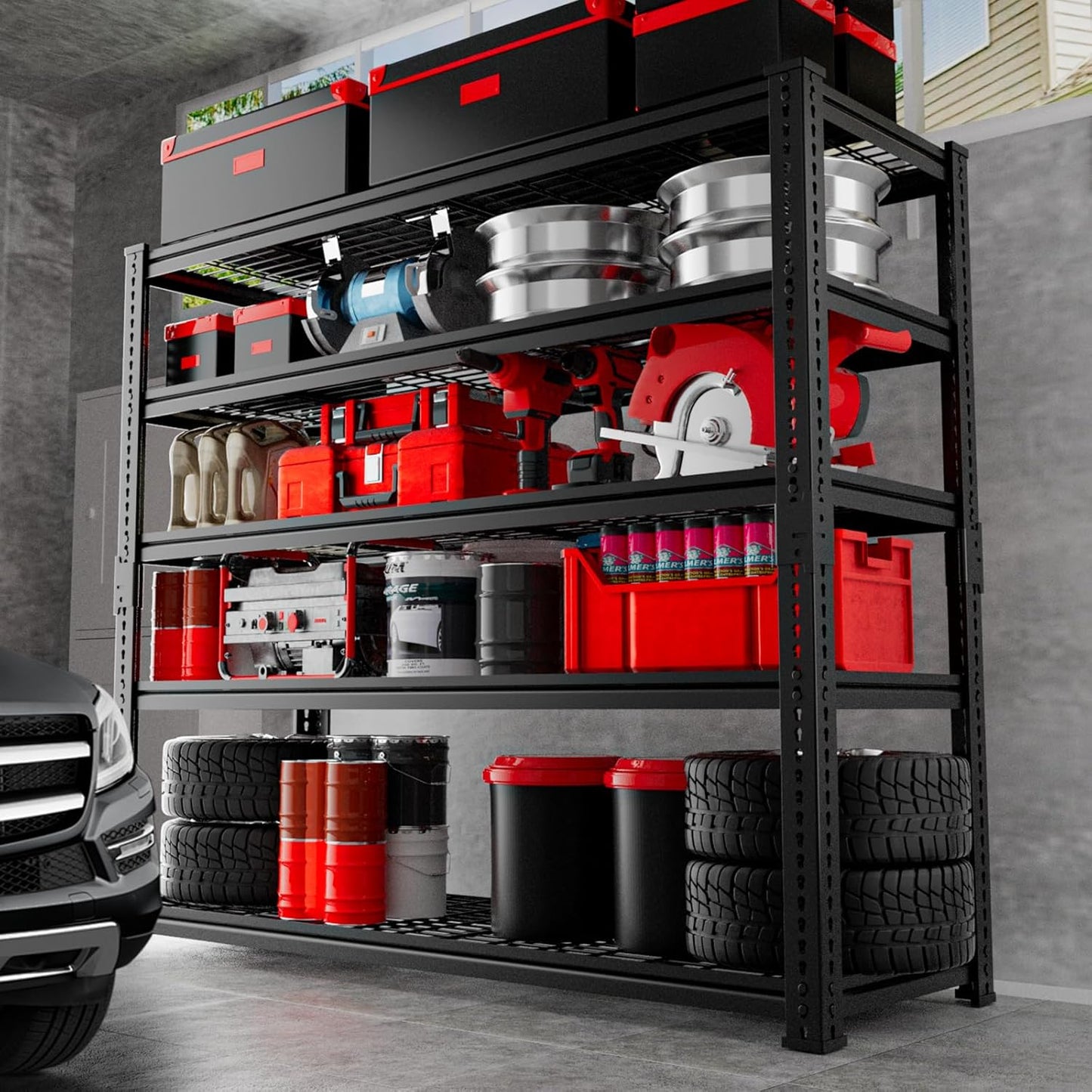 Storage Shelves 2PCS, Garage Shelving Heavy Duty 2800 LBS Capacity, 48" L x 18" W x 72" H Adjustable Metal Shelving Organizer Wire Rack, 5 Tier Utility Shelf Unit for Pantry Closet Warehouse
