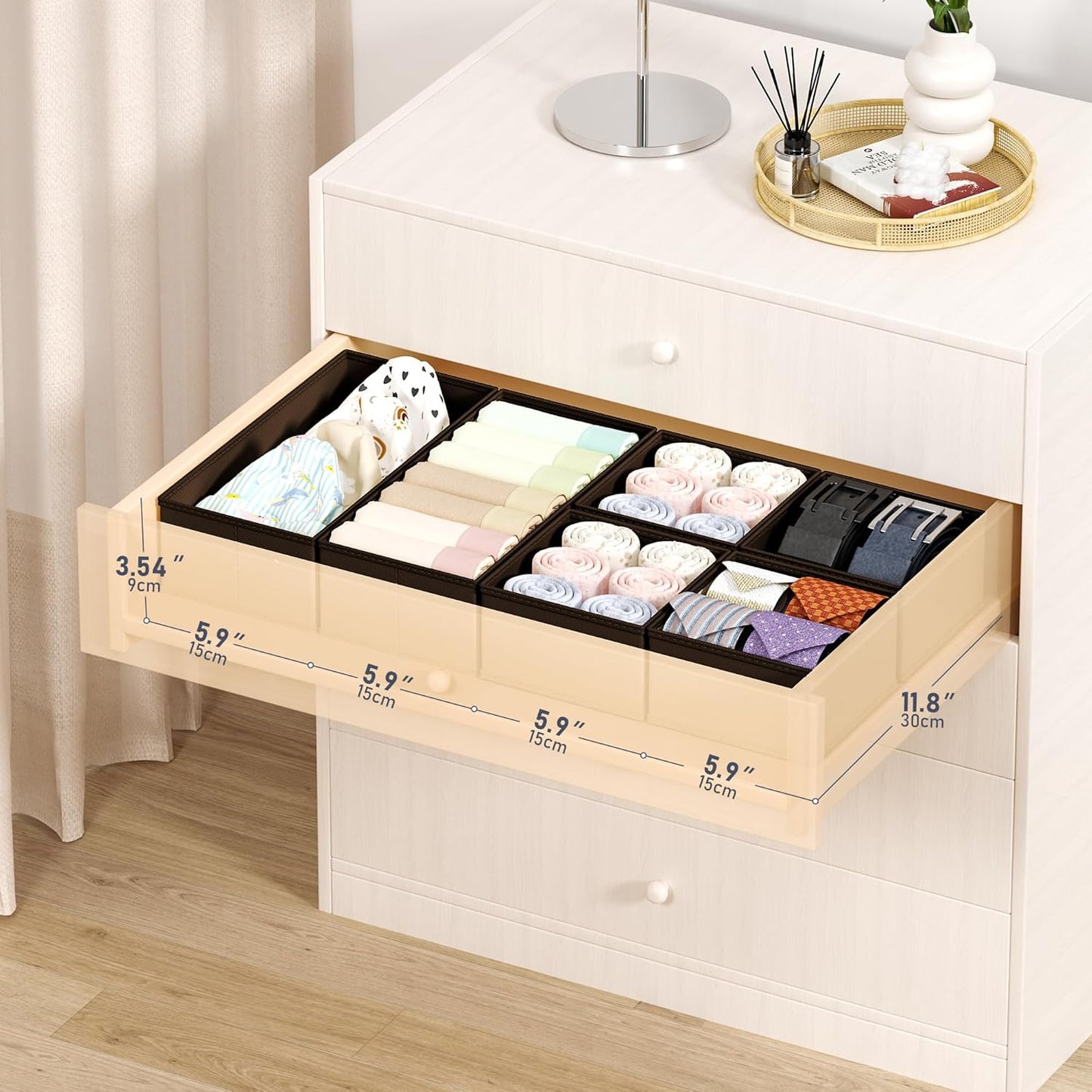DIMJ Drawer Organizer Clothes Storage - 16 Pack Baby Dresser Organizer for Nursery, Foldable Drawer Dividers for Bedroom Closet Organization, Fabric Storage Bins for Socks, Underwears, Bras
