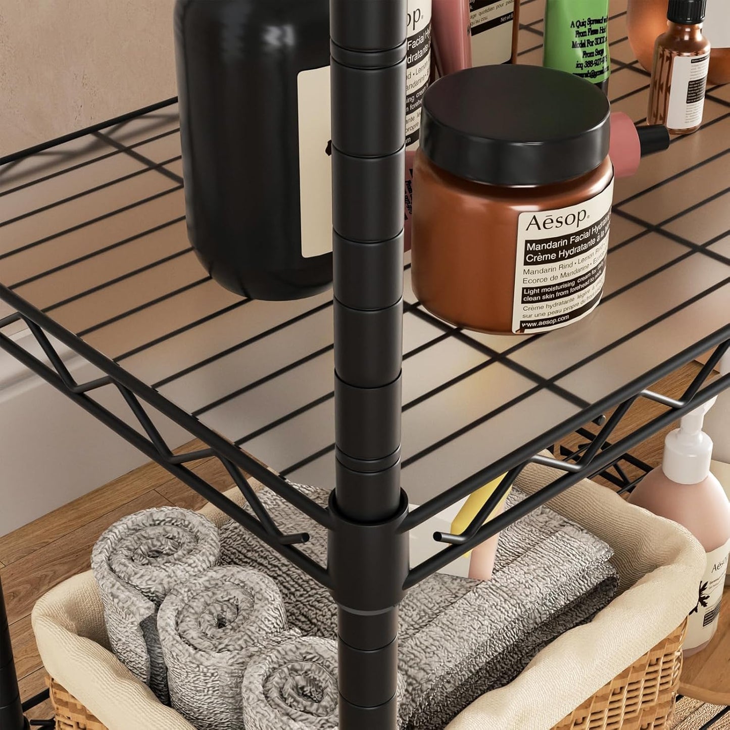 Small 3 Tier Shelves Storage Wire Shelving Unit Metal Shelf Adjustable Organizers Storage Shelving with Wheels for Bathroom Laundry Room Kitchen Pantry12”D x 18”W x 30.7”H Black