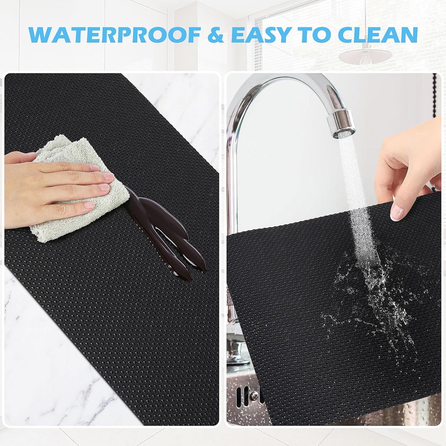 Drawer Liners, Waterproof Shelf Liner, Anti-Slip Non-Adhesive BPA Free Kitchen Cupboard Cabinet Liner Refridge Fridge Mats Sink Protector Strong Durable for Home (Black/11.8in x 20Ft)