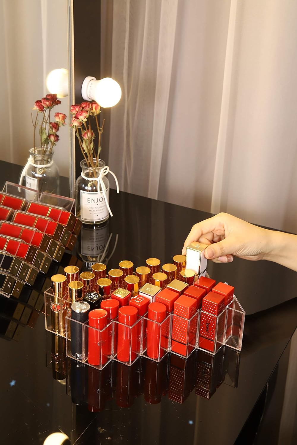 Lipstick Holder Organizer 32 Spaces Acrylic Stackable Fish Shape Lipstick Tower, Lip Gloss Storage Stand for 32 Lip Slots, Perfect for Lipgloss Makeup Vanity Display, Clear (2 Pack)