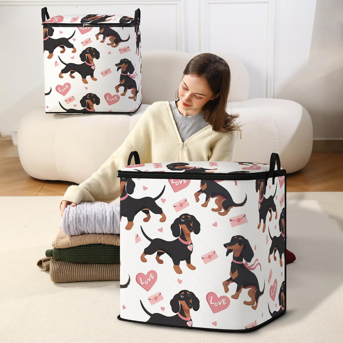 king comforter storage bag,clothes blanket bedding pillow quilt organizer for closet,fabric moving bags with portable handles and zipper 95L(2pack)