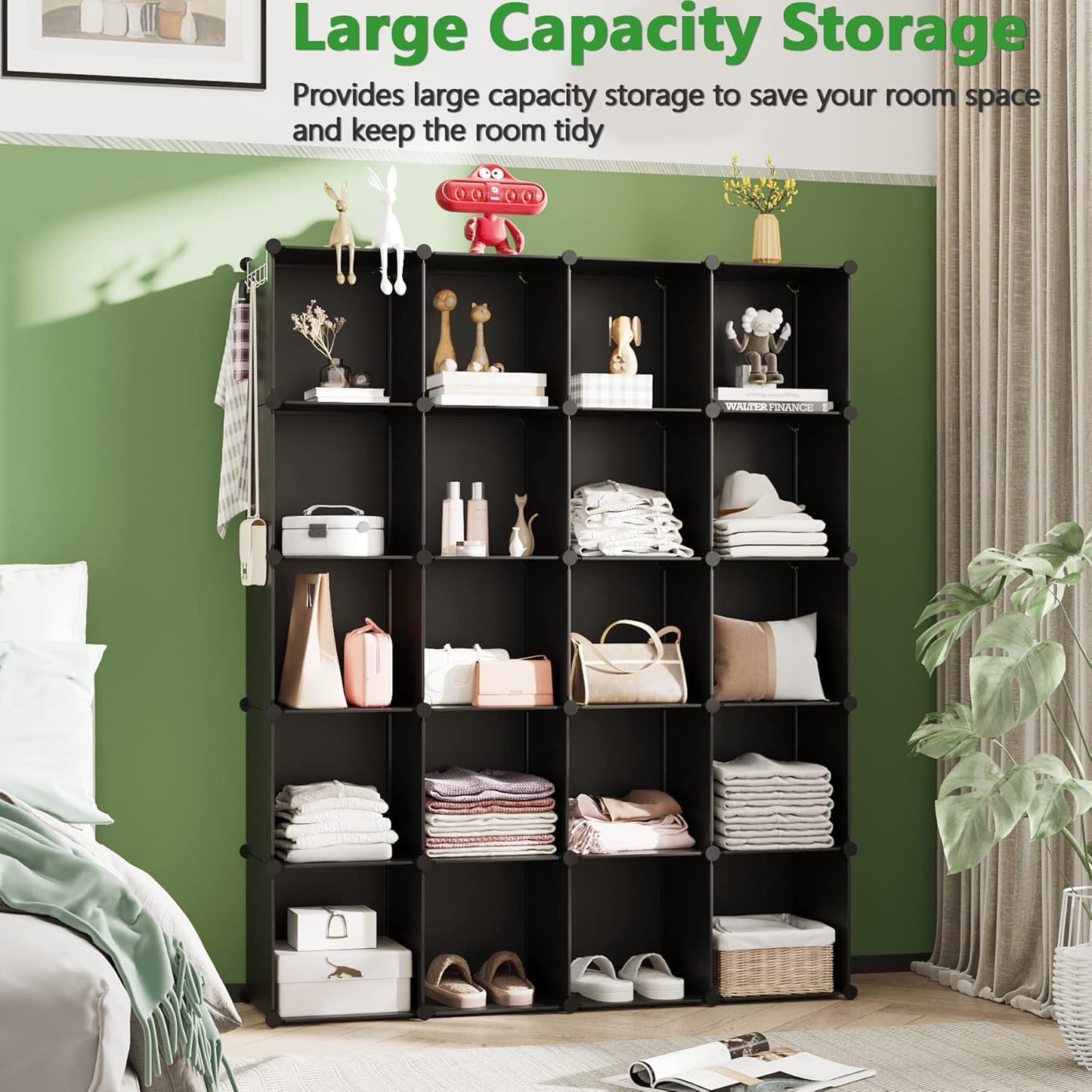 C&AHOME Cube Storage Organizer, 20-Cube Shelves Units, Closet Cabinet, DIY Plastic Modular Book Shelf, Ideal for Bedroom, Living Room, Office, 48.4" L x 12.4" W x 60.6" H Black UPCS20H