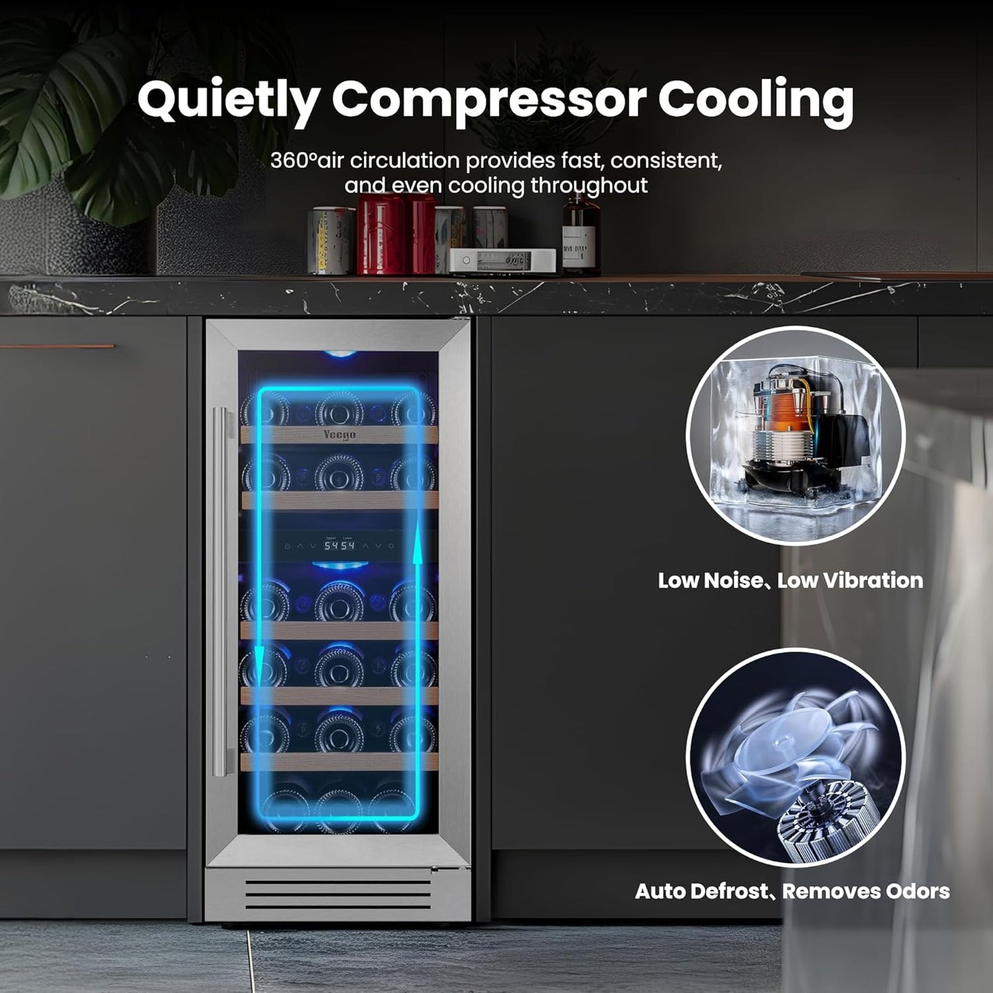 Yeego Wine Fridge Cooler - 15 Inch Dual Zone Wine Fridge Hold 28 Bottles, 40-65°F Wine Refrigerator Glass Door, Built in, Freestanding Under Counter Fridge for Beer Soda Drink Home Bar Office