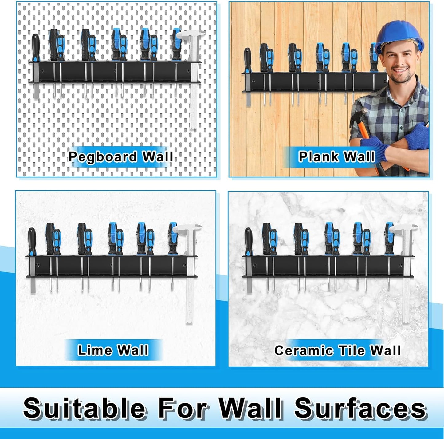 Screwdriver Organizer Wall Mount,Heavy Duty Metal Utility Storage Rack for Screwdrivers Calipers Small Tools,Screw Driver Holder Suitable Garages Homes Workshops Sheds(2PC)