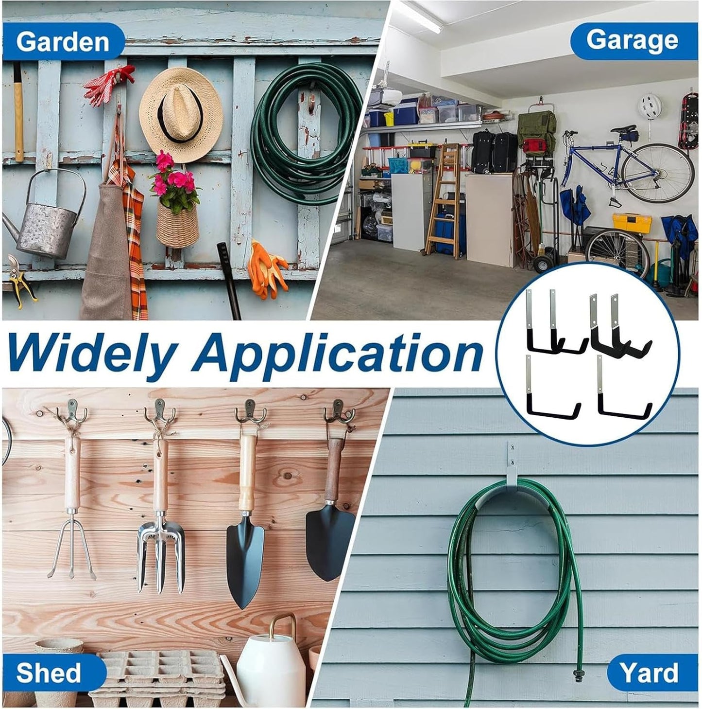 Garage Hangers,6-Piece Space-Saving Organizer Rack - Wall Mounted Shed Hooks Garage Hangers - for Bike Ladder Garden Tools Pipe Tire Cable Workshop Attic Basement