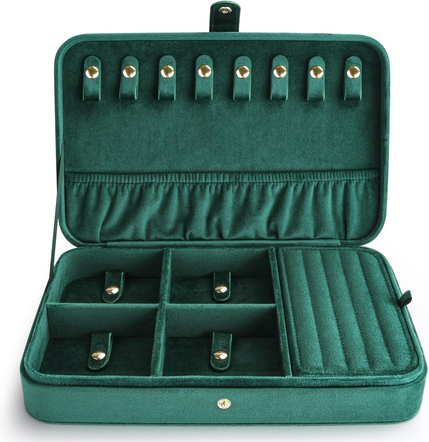 VELORIA Jewelry Box, Premium Velvet Travel Jewelry Organizers & Storage, Dust-Proof, Scratch-Resistant Jewelry Box for Necklace Bracelet Bangle, Portable Luxury Gift for Women & Girls (Emerald green)