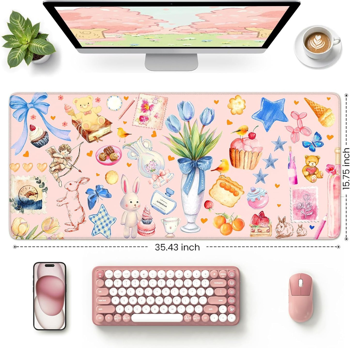 iCasso Desk Cover Mat, Extra Large Mouse Pad, Desk Pad Mat,Office Matt for Desktop Protector, Anti-Slip XXL Big Mousepad with Stitched Edges for Laptop Computer Keyboard (Pink)