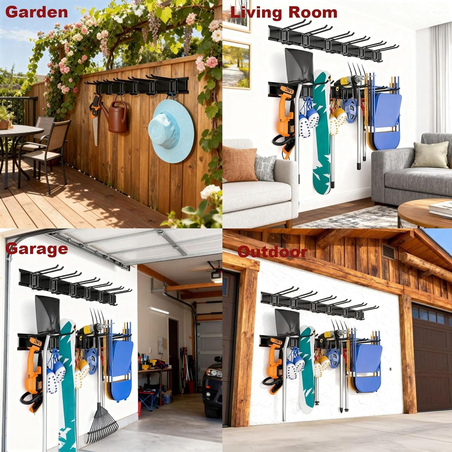 Garage Wall Organizers,Tool Hangers for Garage,Garden Tool Rack Wall Mount,Yard Tool Organizer for Garage,Garage Wall Mount(3 Boards 6 Double Layer Heavy Hooks)