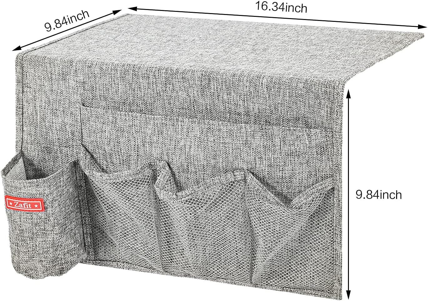 Linen 5 Pockets Bedside Caddy, Bedside Storage Organizer with Water Bottle Holder for Magazine, Remotes, Phone (Grey)