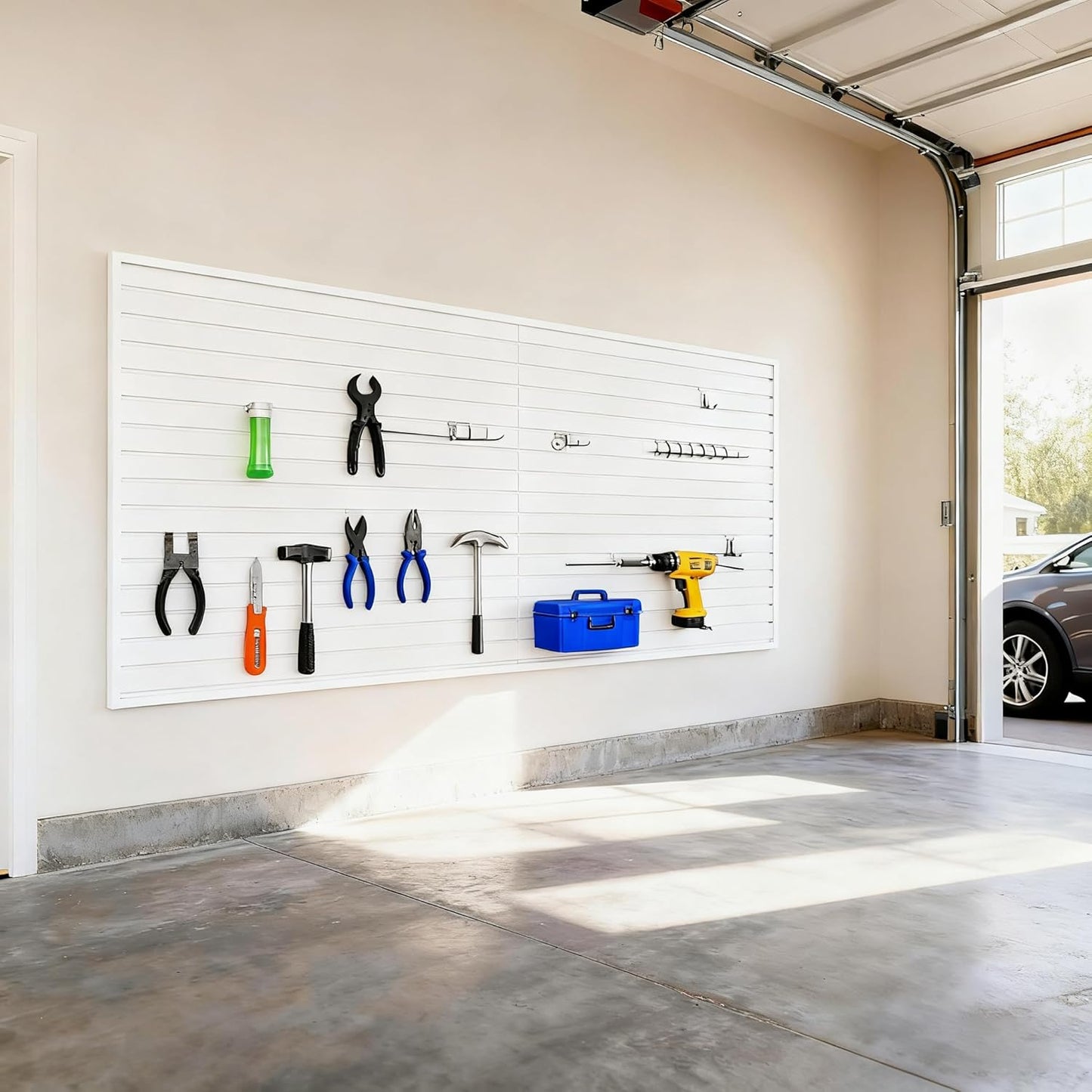 Yuzzy Slat Wall Paneling 4 x 8ft, Garage Slatwall Panel Wall Storage Systems, Heavy Duty PVC Garage Wall Organization (White)