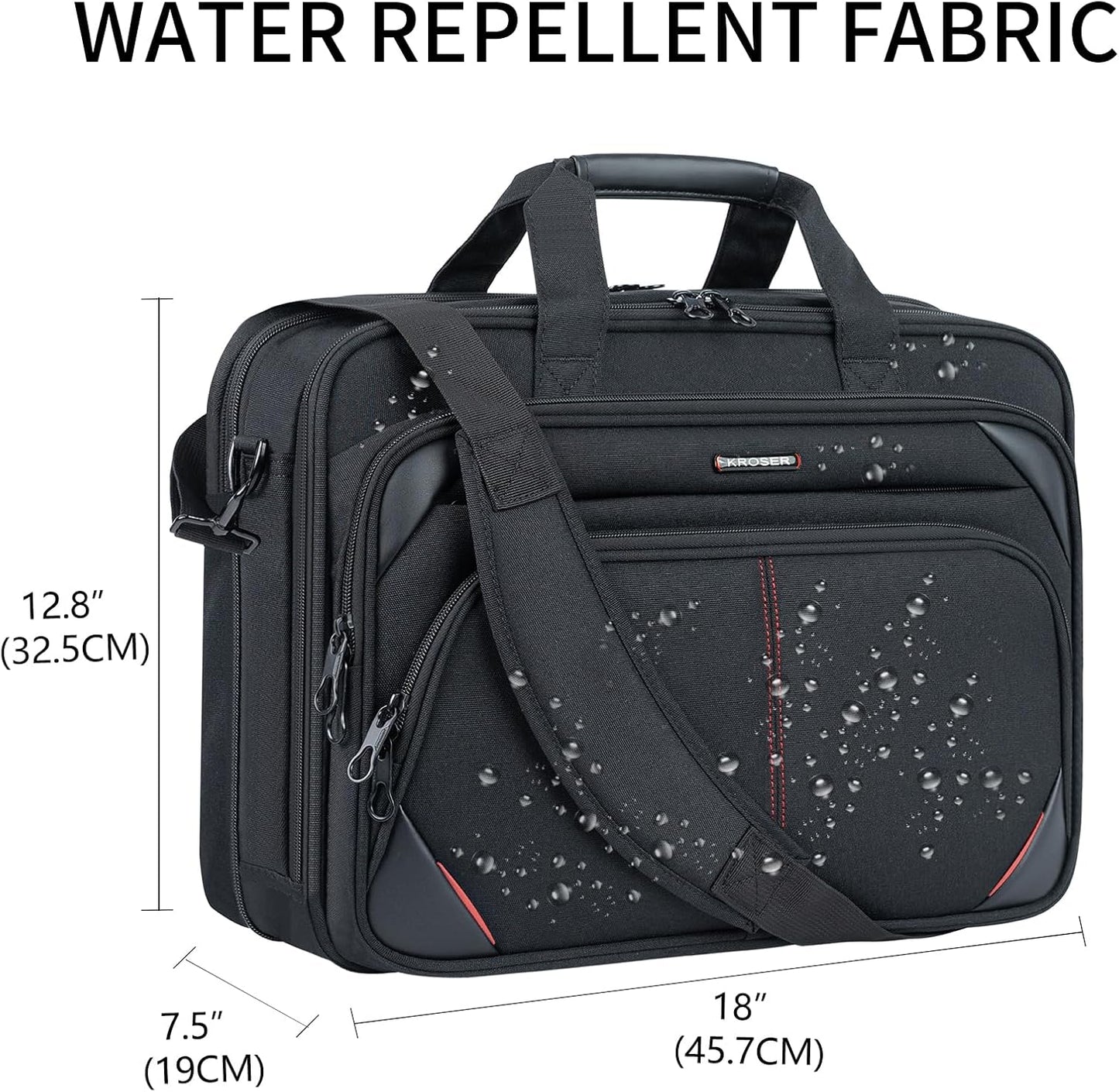 KROSER Laptop Bag 17.3 Inch Premium Laptop Briefcase, Expandable Water Repellent Laptop Shoulder Messenger Bag Durable Computer Case for Business/Travel/Men/Women (Black/Red)