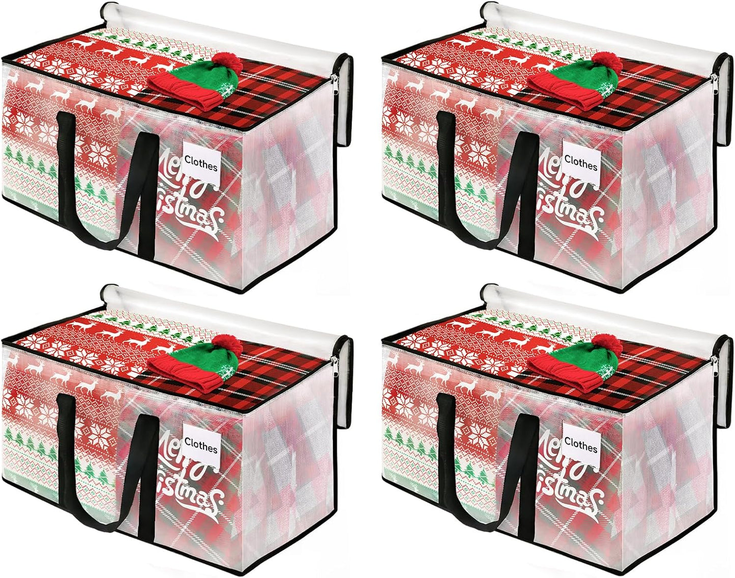 BlissTotes 4-Pack Heavy Duty Extra Large Clear Moving Bags, 125L, Reinforced Handles & Tag Pocket