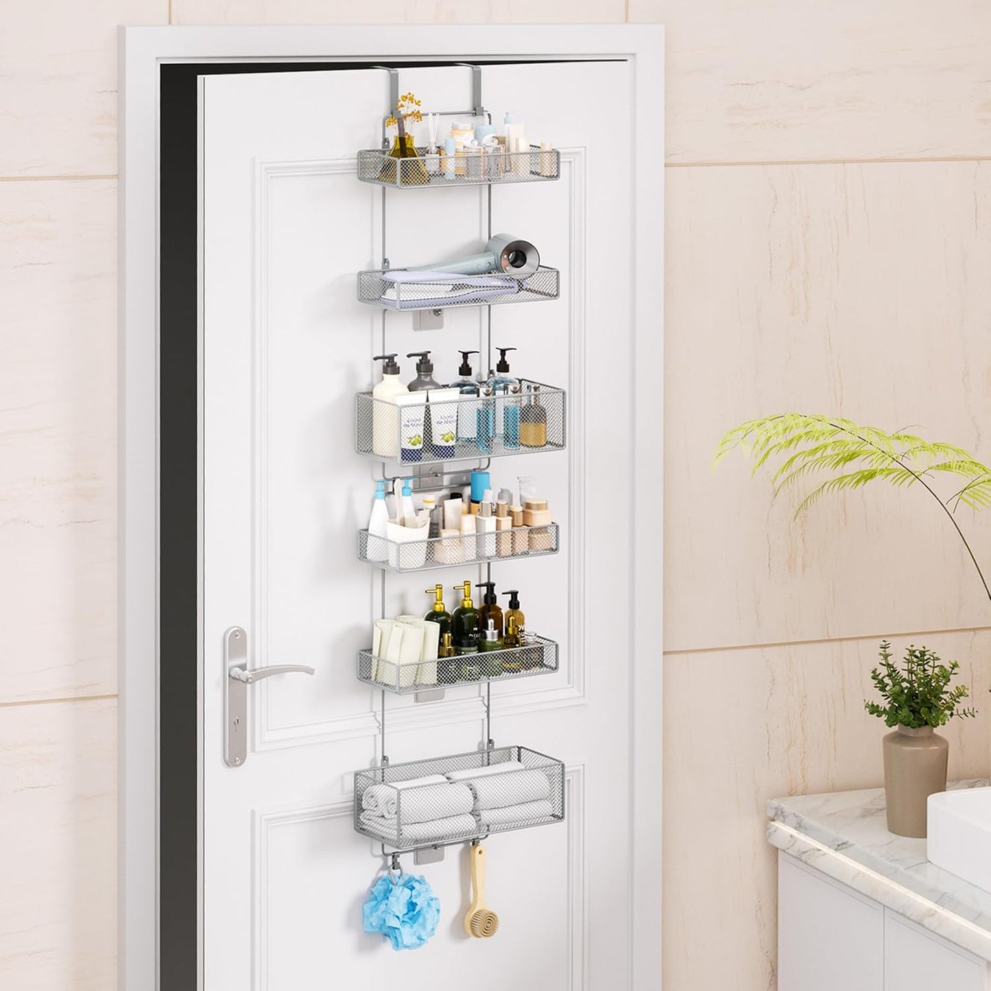 HapiRm Over Door Organizer Storage - Separable Door Organizer Hanging with 6 Metal Large Capacity Baskets for Bathroom Bedroom Kitchen Pantry Closet (Grey)