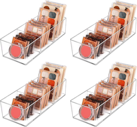 JessLab Acrylic Organizers, Bathroom Organizer for Drawer, 4-Pack Cosmetic Display Cases for Vanity, Countertop, Desk, Kitchen, and Makeup Storage, 3 Compartment