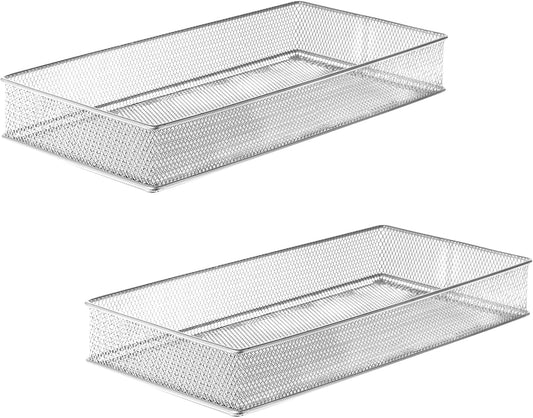 YBM HOME Silver Mesh Drawer Cabinet and or Shelf Organizer Bins, School Supply Holder Office Desktop Organizer Basket (2, 6x12x2 Inch)