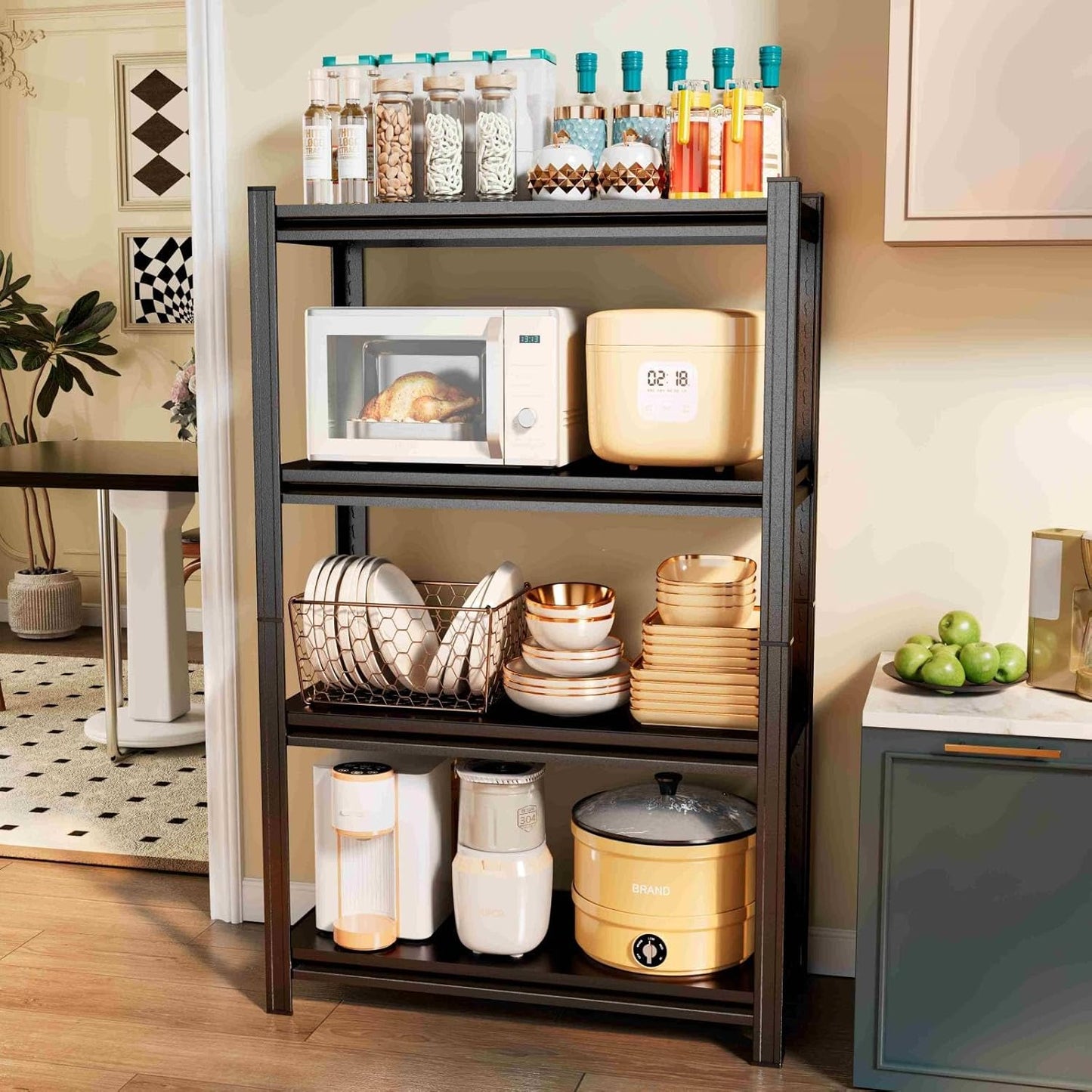 Kitchen Storage Rack,2 Tier Metal Shelving Unit,Small Pantry Shelves for Kitchen Counter,Shelf Organizer for Baker/Book, 20”Wx14”Dx22”H (4Tier-16 w*10”D*44" H)