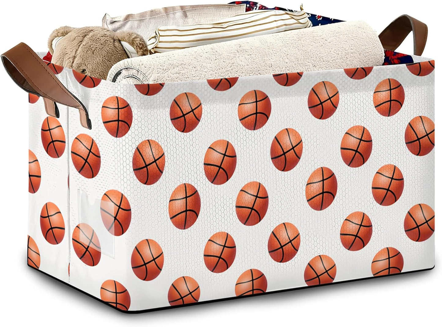 Basketball Collapsible Storage Box,Organizer Bin with Handles for Room Decoration,Bins Book Basket Box 17x11.5x10Inch