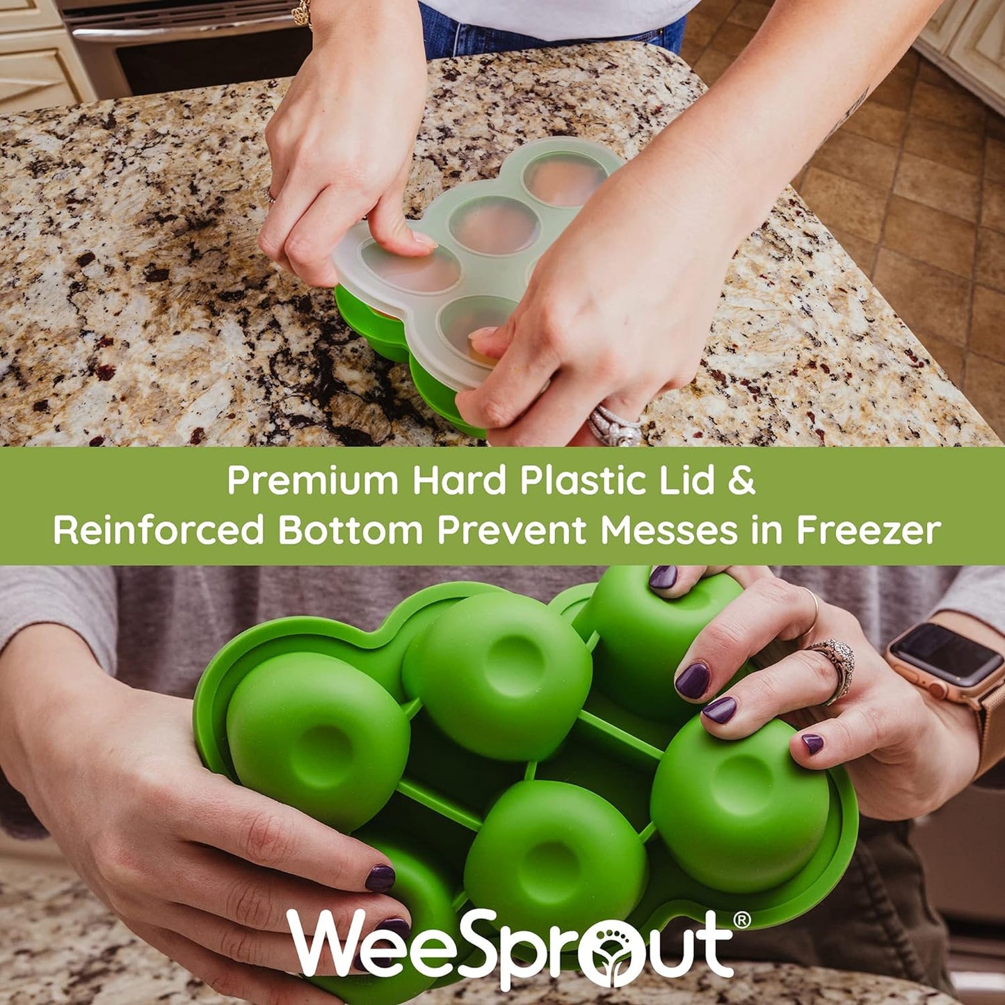 WeeSprout Silicone Freezer Tray with Clip on Lid Perfect Food Storage Container for Homemade Baby Food, Vegetable, Fruit Purees, and Breast Milk (Bright Purple, Six 3 Ounce Sections)
