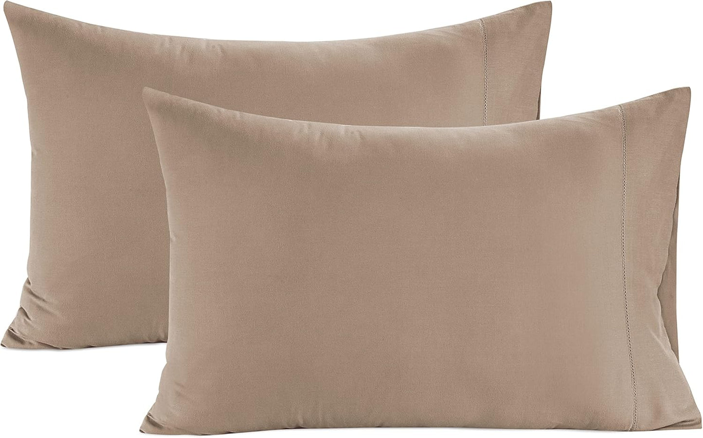 LANE LINEN Pillows Standard Size Set of 2, Soft 100% Egyptian Cotton Sateen, 1000 Thread Count, Cool & Smooth Pillowcases Queen - Taupe