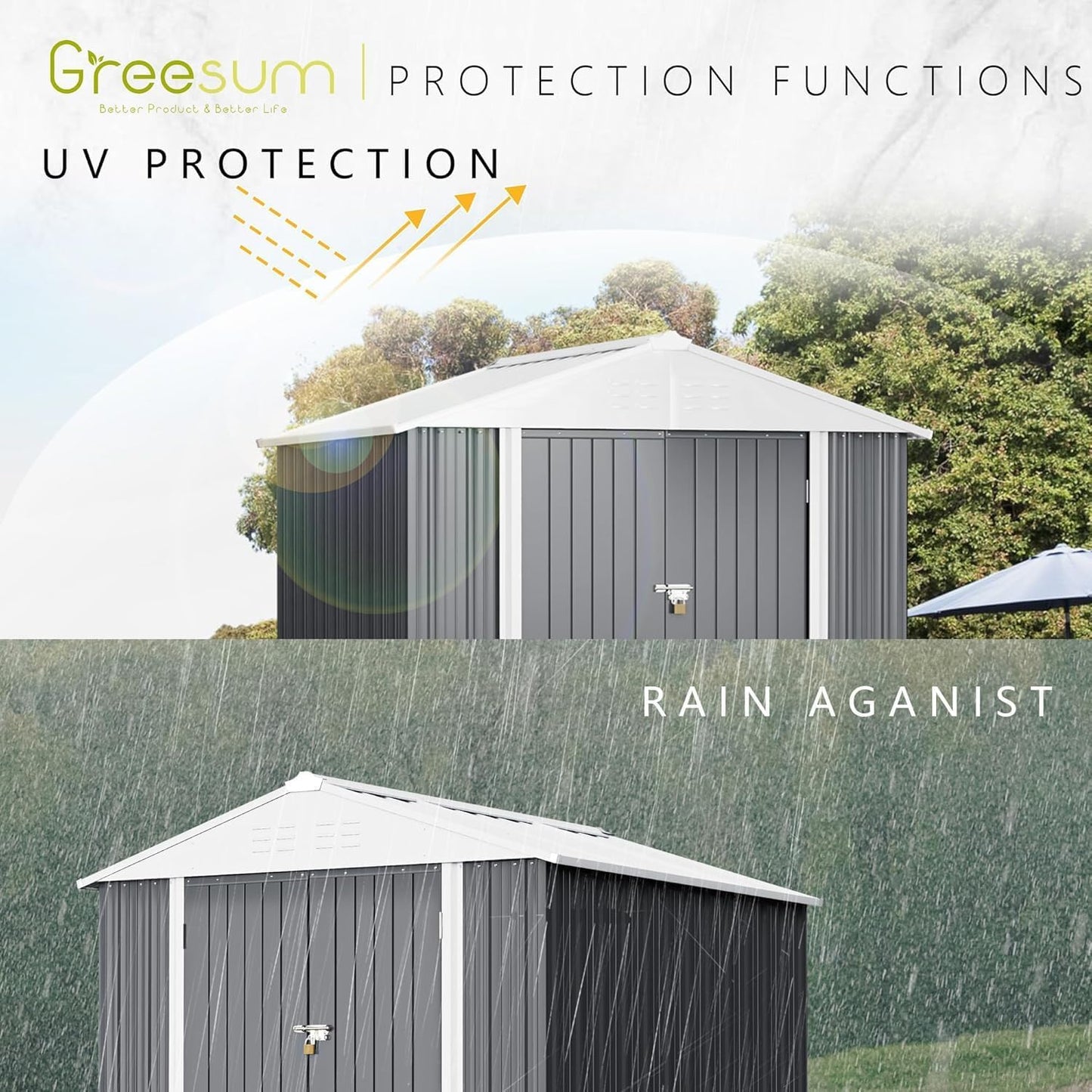 Greesum 6x4FT Outdoor Storage Shed, Utility Tool Shed Metal Storage Garden Shed with Door & Lock for Patio Storage, Gray