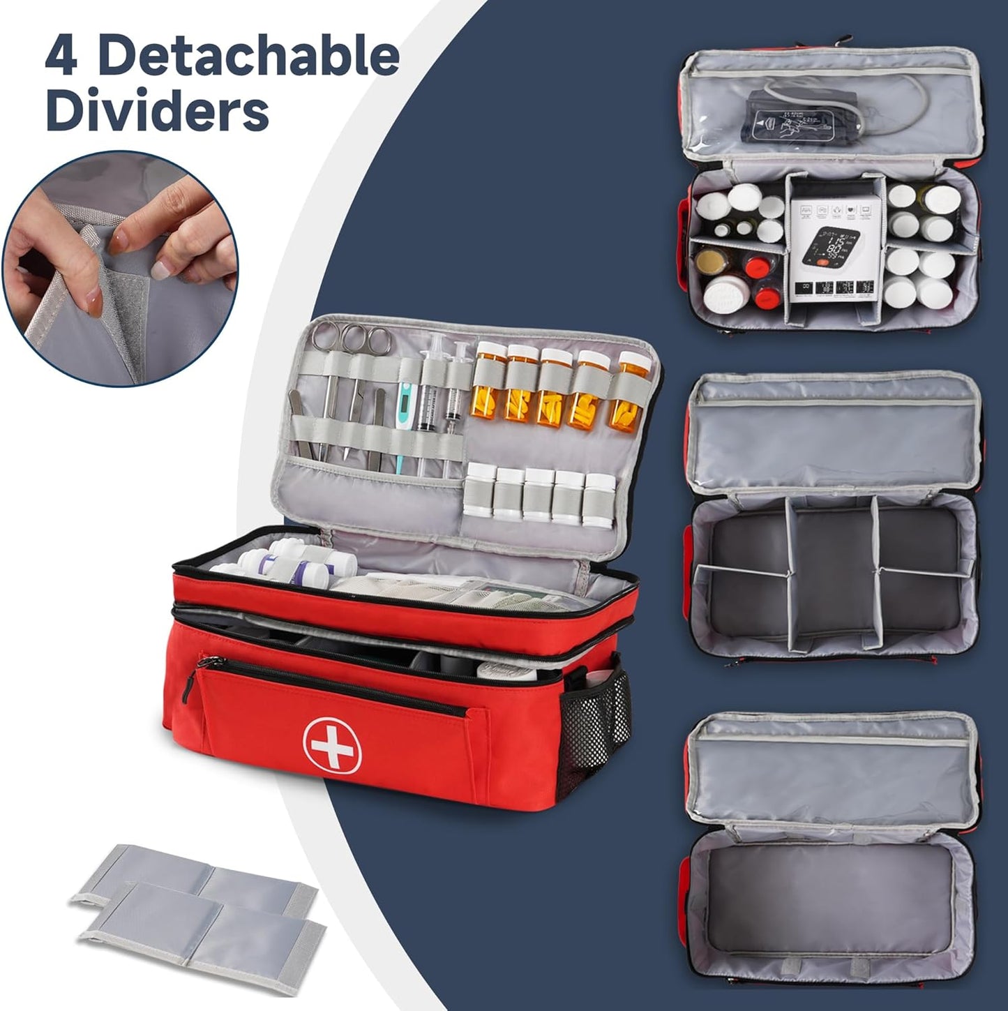 Medicine Organizer and Storage Bag Empty, Family First Aid Box, Pill Bottle Organizer Bag for Emergency Medication, Supplements or Medical Kits, Zippered Medicine Bag for Home and Travel (Red)