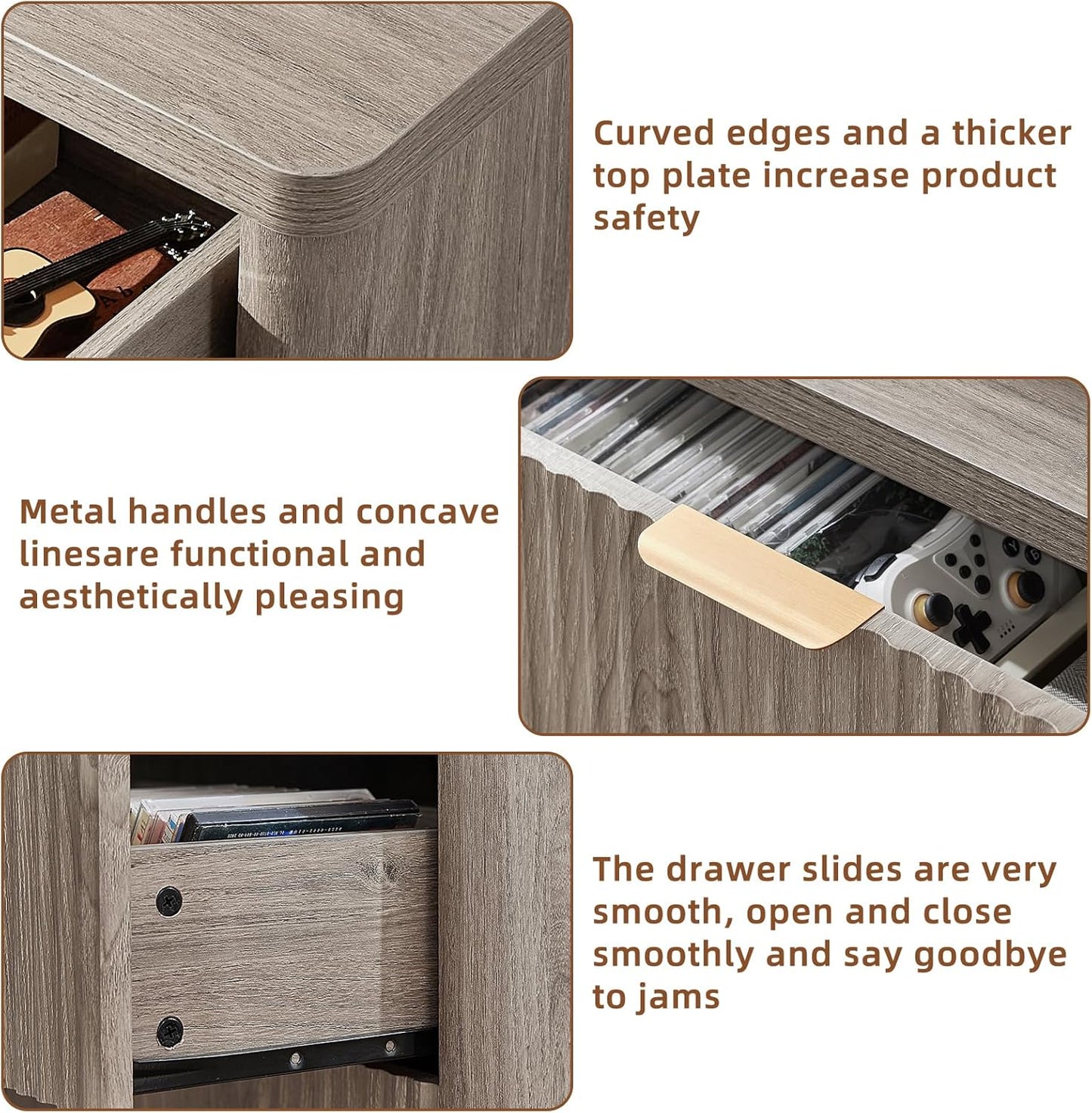 LEYAOYAO Fluted 5 Drawers Dresser for Bedroom, 34" Tall Modern Chest of Drawers with Metal Handle, Curved Profile Design,Grey Wood Drawer Organizer for Bedroom, Living Room, Hallway, Entryway
