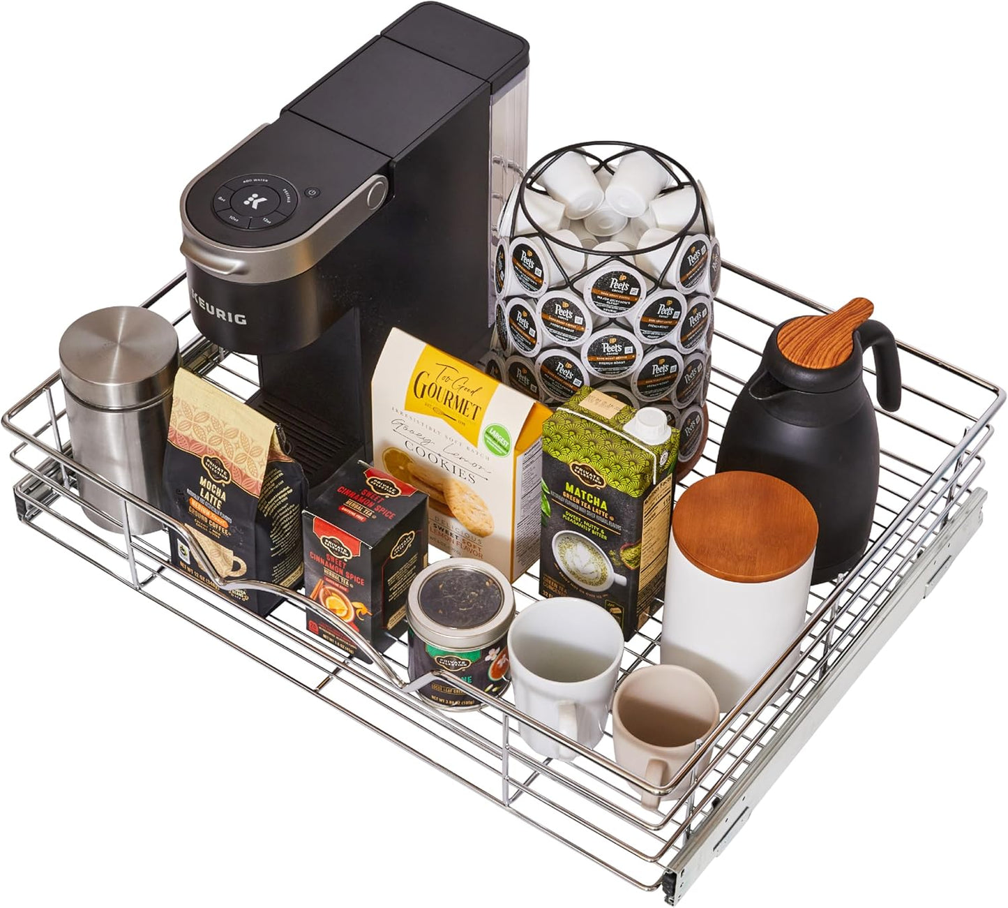 HOLDN’ STORAGE Heavy-Duty Premium Collection Pull Out Cabinet Organizer, Cabinet Drawer Slide Outs, Lifetime Limited Warranty - Basket Size 28" W x 21" D x 5" H, Anti-Rust Chrome Finish