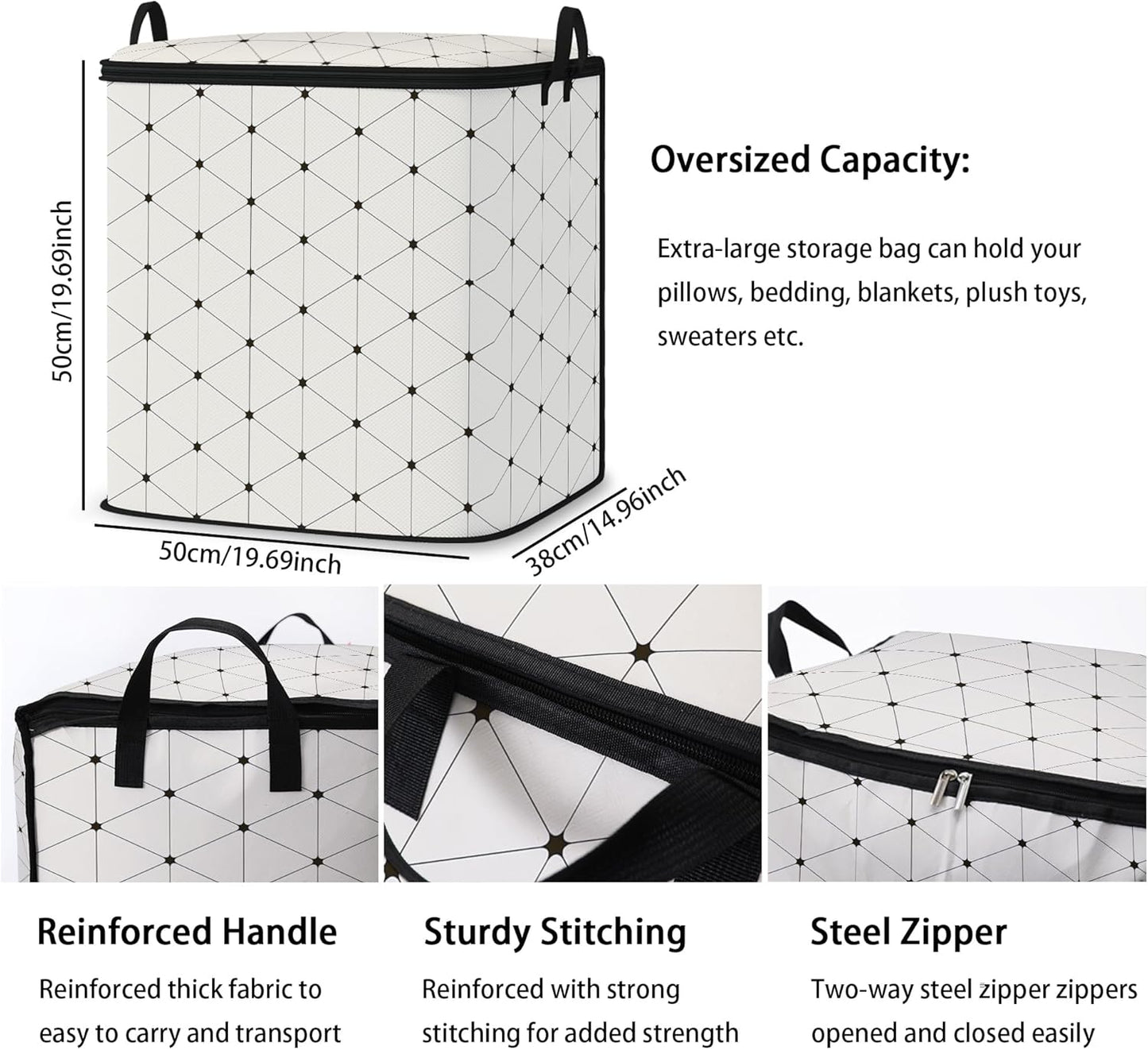 king comforter storage bag,clothes blanket bedding pillow quilt organizer for closet,fabric moving bags with portable handles and zipper 95L(2pack)