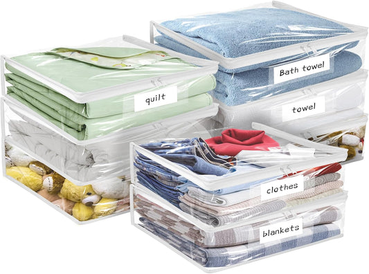 Plastic Storage Bags with Easy-Glide Zipper, Pack of 8, Durable Clear Vinyl Zippered Storage Bags for Clothes Sweaters Comforters Blankets Sheets Bedding (15.7 x 13.8 x 2.5 Inch)