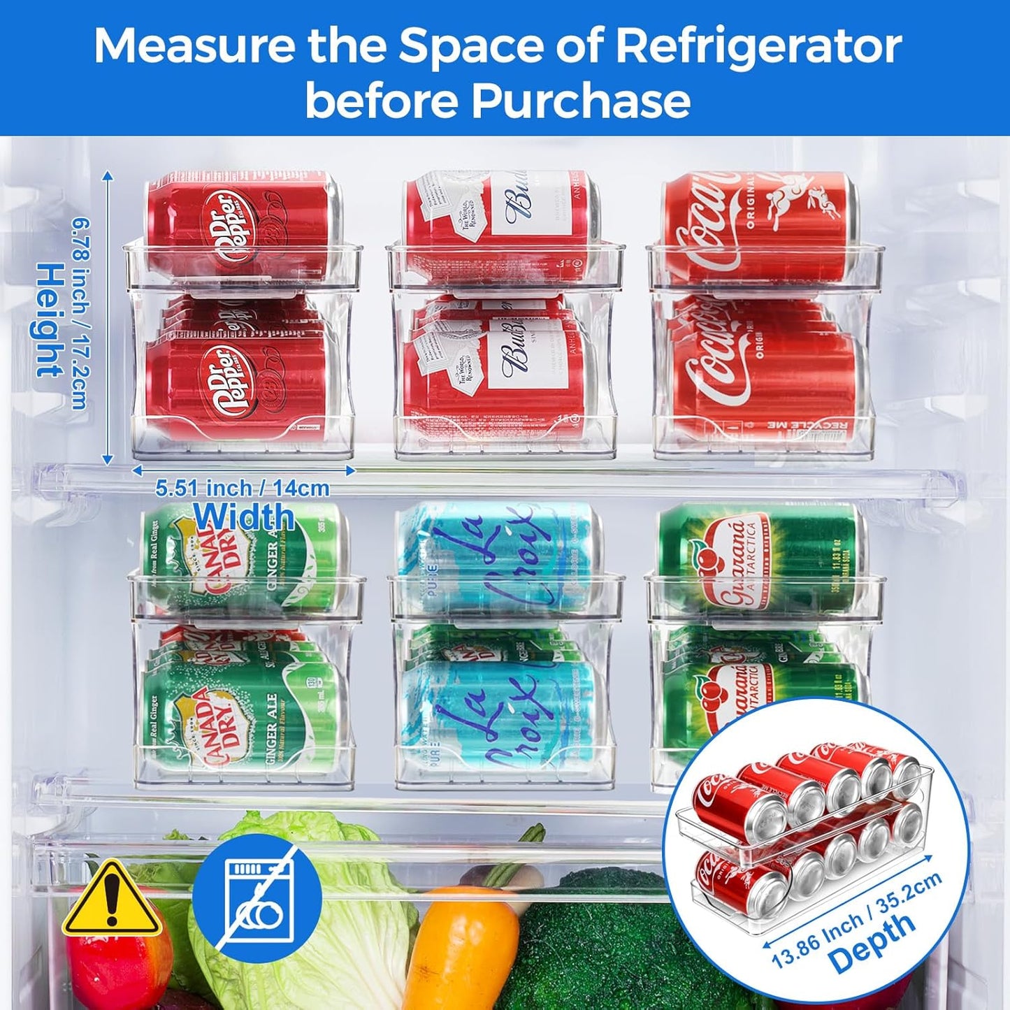 Rolling Soda Can Organizer for Refrigerator Can Dispenser for Beer Soda Seltzer Pop Can Soda Organizer for 10 Standard Size 11.15oz or 12oz Cans Holder Storage Pantry Organization
