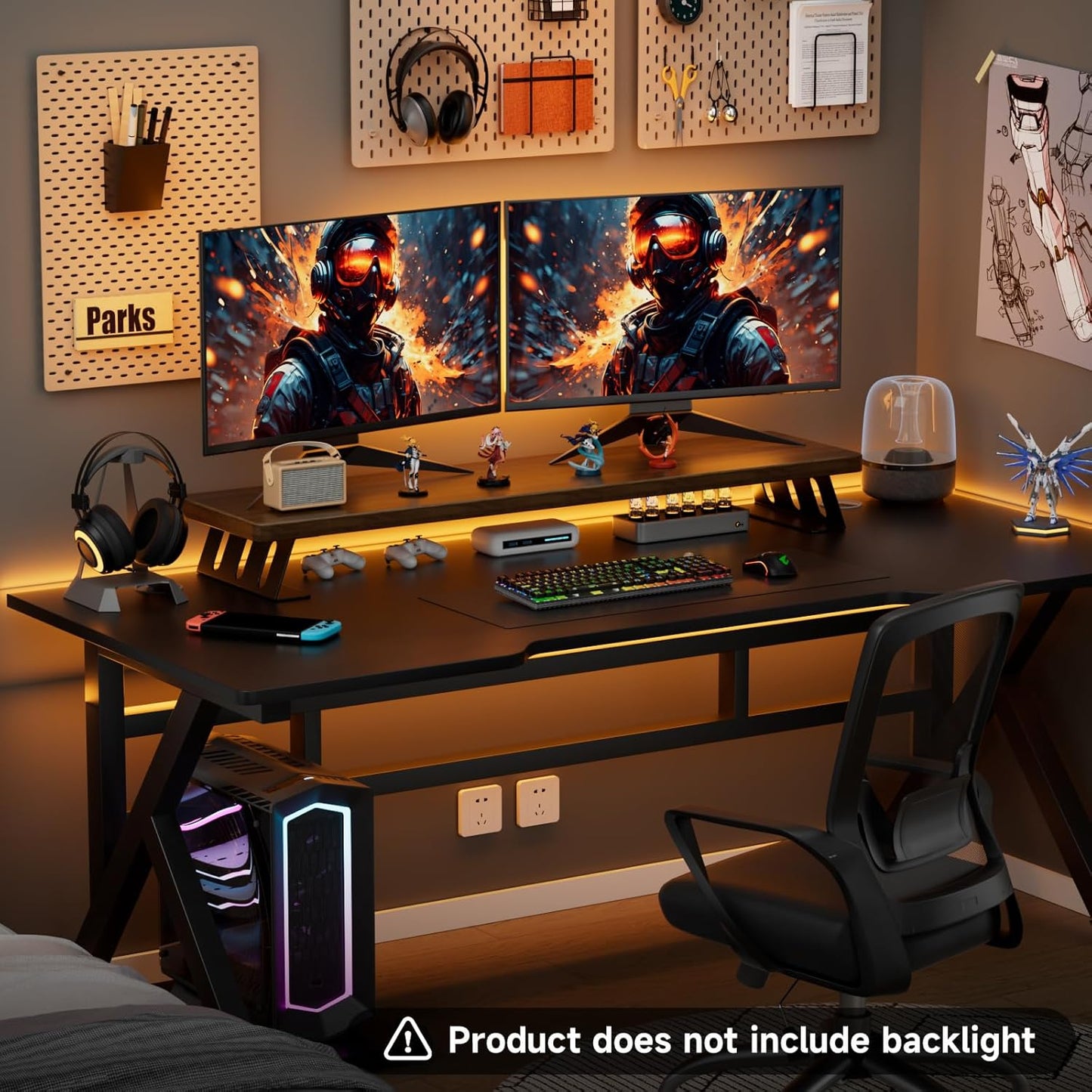 Dual Monitor Stand Riser, 39 Inch Large Wood Monitor Stands for 2 Monitors, Desk Monitor Riser for Computer/Laptop/Printer/TV, Stand Riser up to 220 lbs