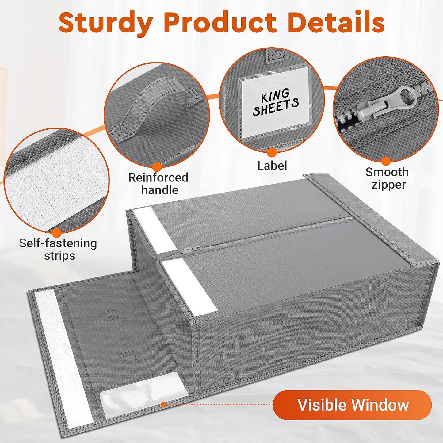 8 Pack Bed Sheet Closet Organizers and Storage,Sturdy Foldable Storage Containers with Window and Label,Storage and Organization for Bedding Sheets,Duvet Covers,Blankets (Grey)