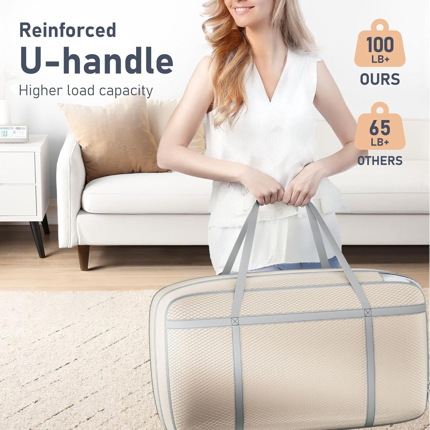 DIMJ 100L Comforter Storage Bag with Handls, Large Washable Blanket Storage, Compression Packing Totes Moving Bags With Zipper, Space Saving Containers For Pillow, Clothes, Bedding, 2 PCS