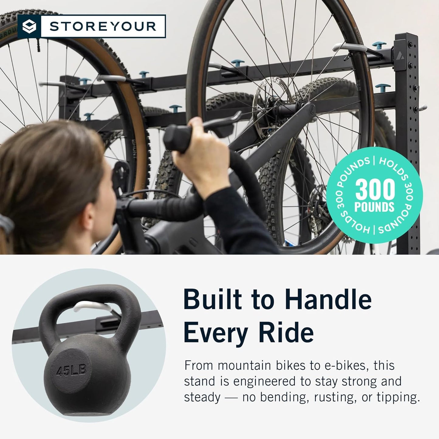 StoreYourBoard Indoor Bike Rack - Freestanding 8 Bike Storage Stand - Heavy-Duty Bike Holder for Garage or Home - Space-Saving Indoor Bike Stands for Road, Mountain, and Hybrid Bicycles - Black