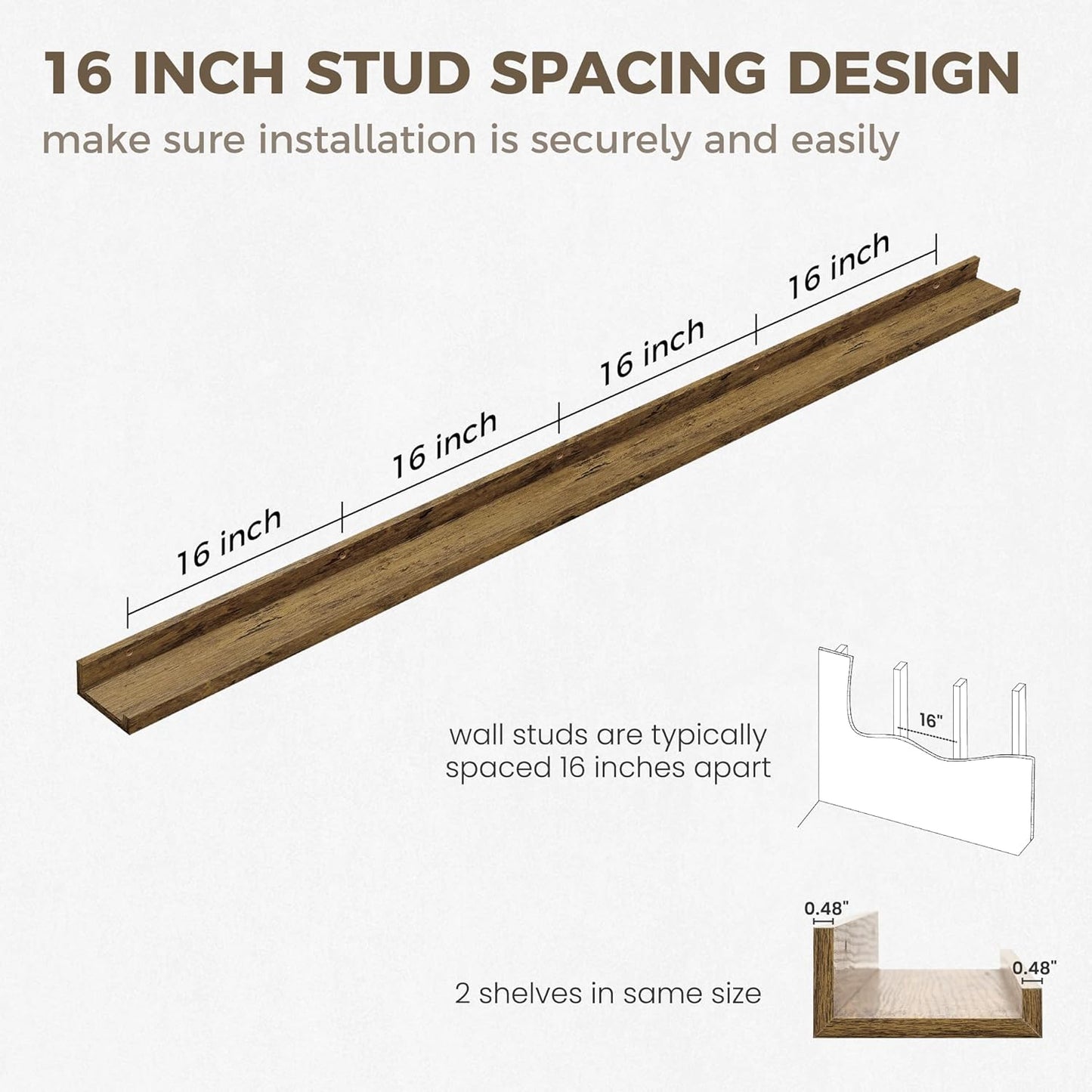 Axeman 72 Inch Floating Shelves for Wall | Picture Ledge Shelf Set of 2 | Rustic Brown Picture Shelf for Wall with Ledge | Long Floating Shelves with Lip | Photo Ledge Shelves for Books Album Records