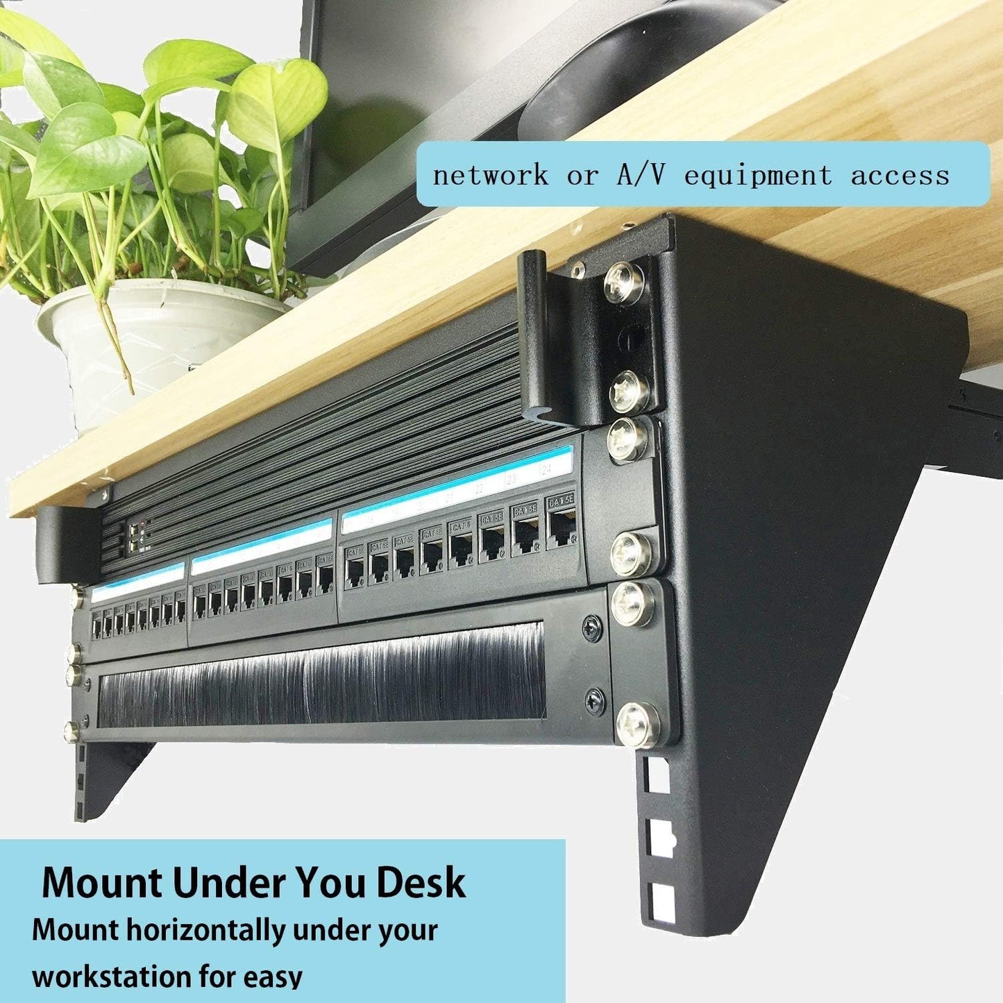 Jingchengmei 1U Disassembled Rack Mount Cable Management Panel with Brush for Cable Entry for 19-Inch Rack or Cabinet Black (BF01UAB2) (Pack of 2)